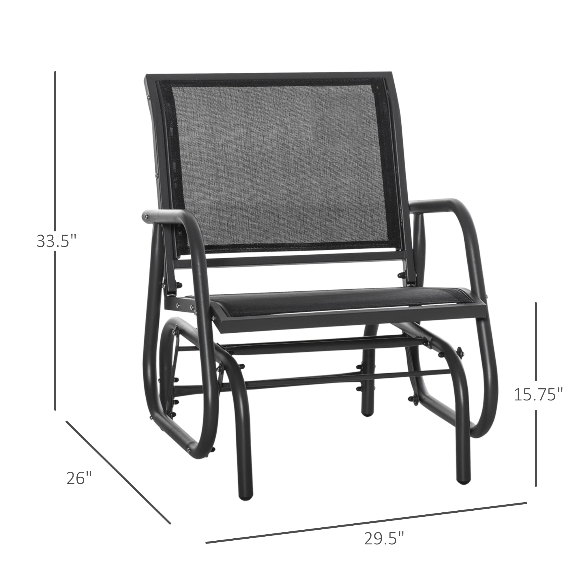 2-Piece Outdoor Glider Swing, Rocking Chair Set with Breathable Mesh Fabric, Sturdy Durable Frame, Curved Armrests, Supports Up to 264 lbs., for Backyard, Garden, Porch