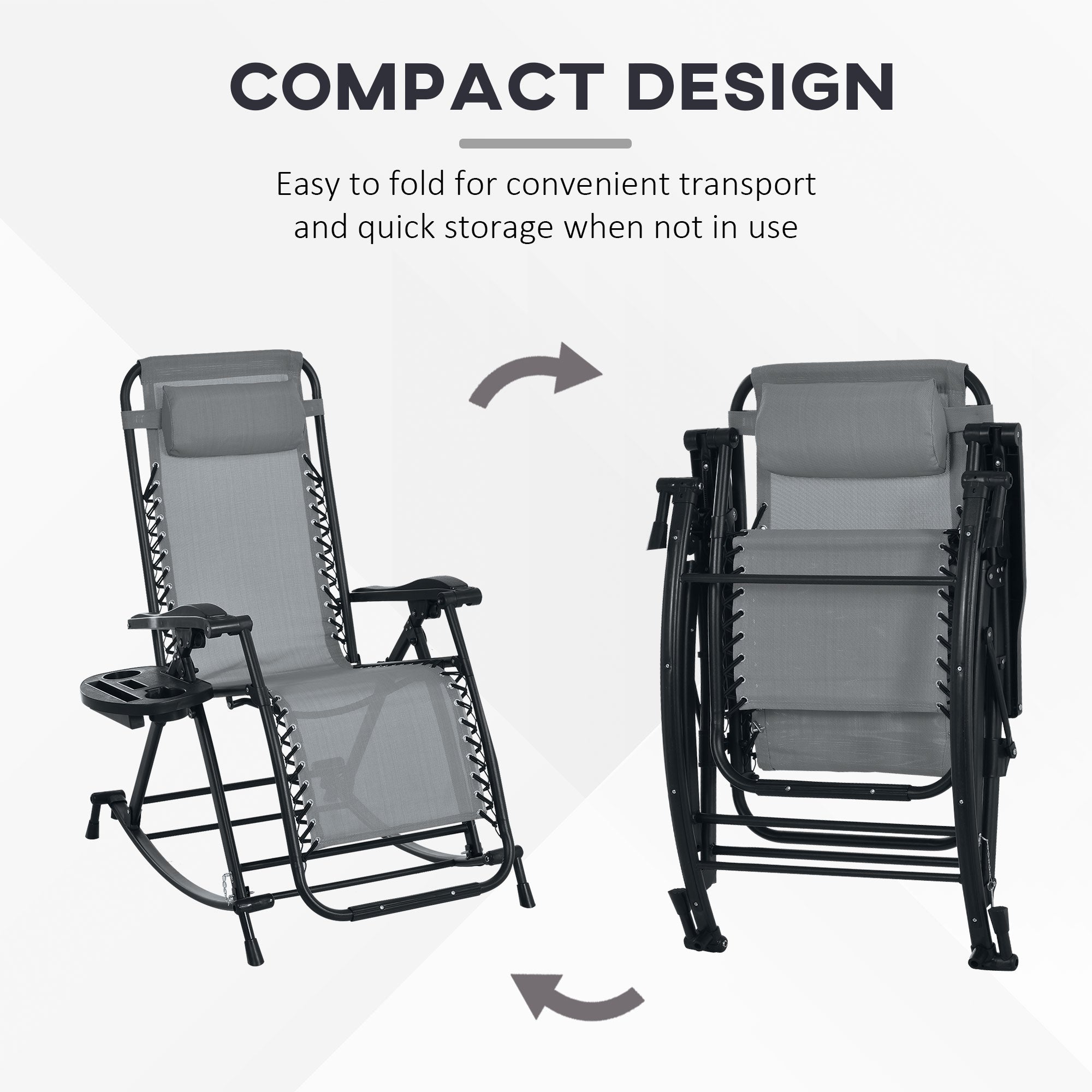 2 Outdoor Rocking Chairs Foldable Reclining Zero Gravity Lounge Rockers w/ Pillow Cup & Phone Holder