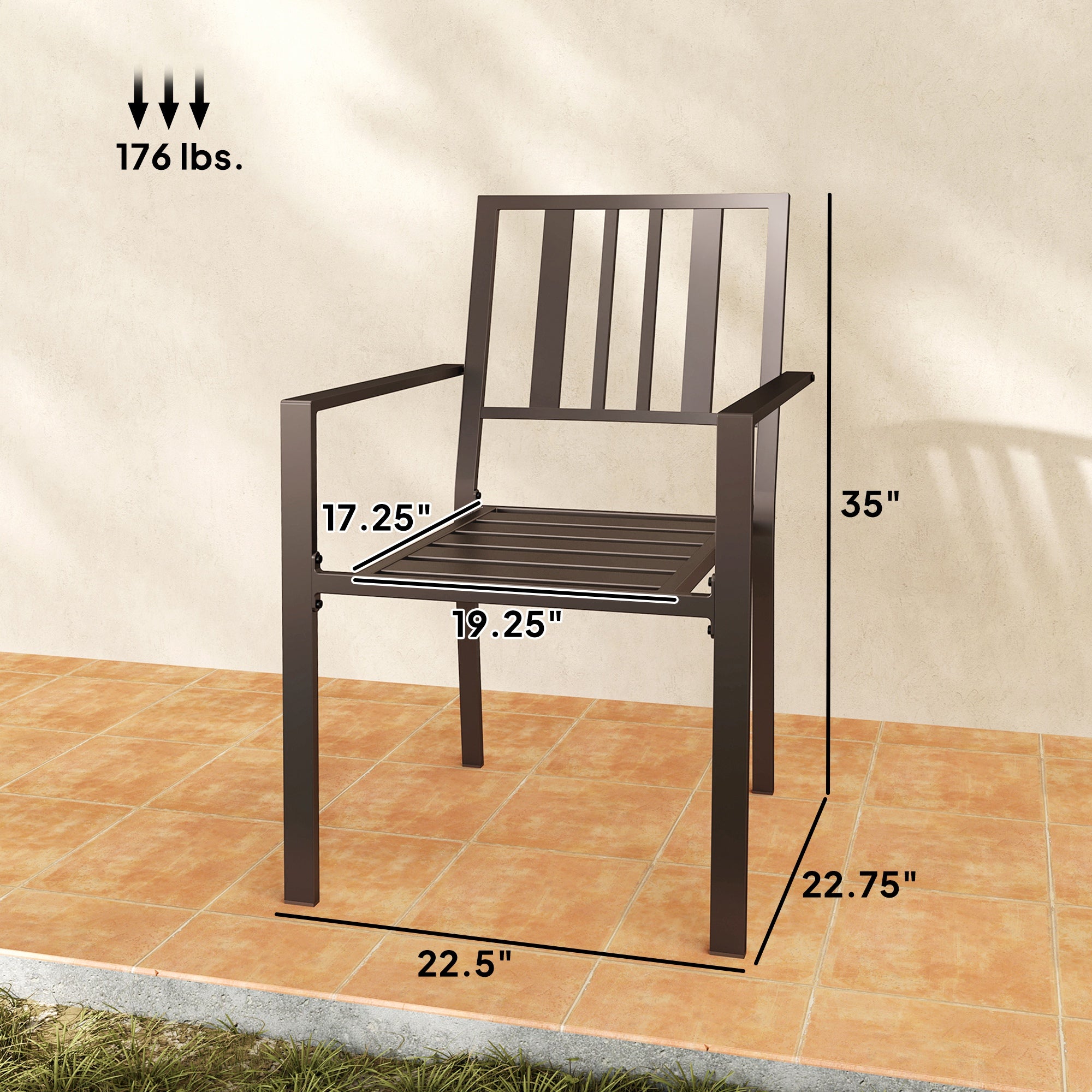 Patio Dining Chairs with Metal Slatted Design, Dark Brown