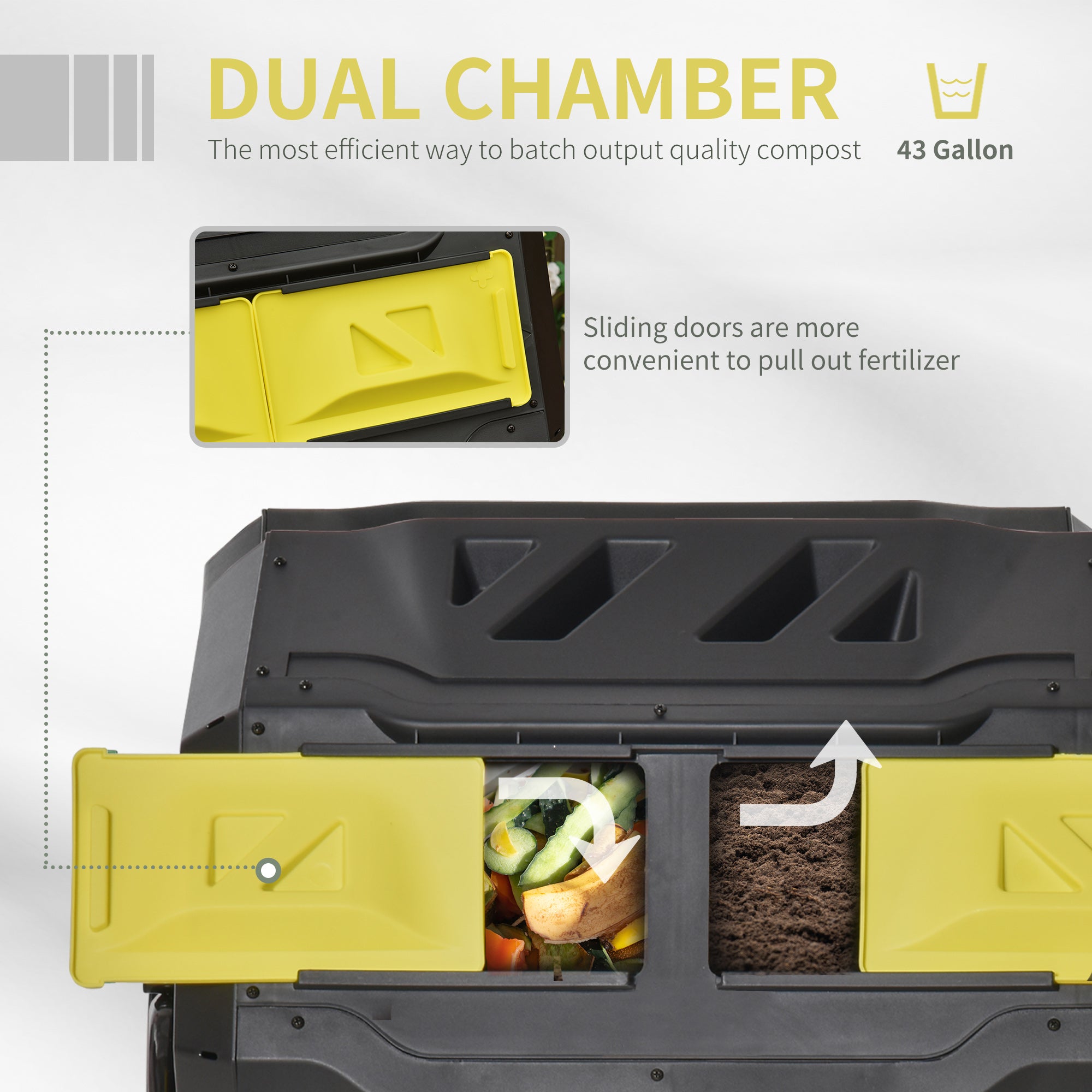 Tumbling Compost Bin Outdoor 360° Dual Chamber Rotating Composter 43 Gallon