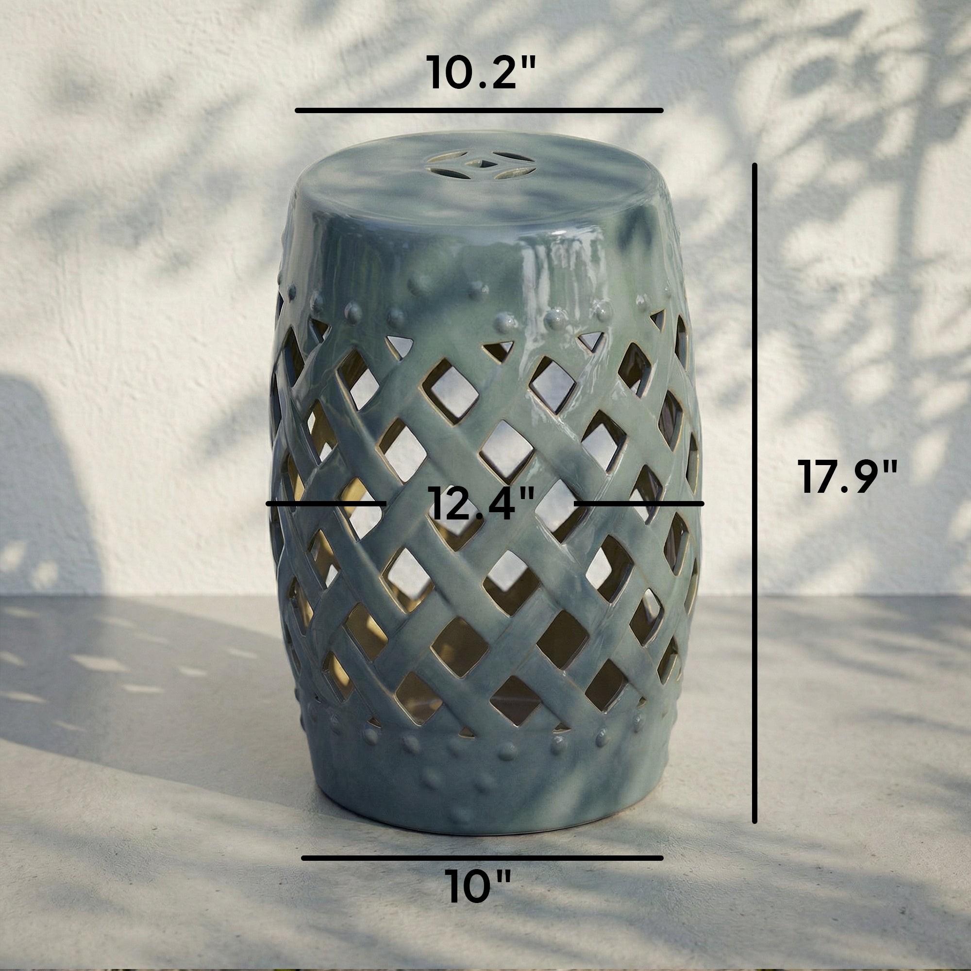 13" x 18" Ceramic Garden Stool with Woven Lattice Design & Glazed Strong Materials Decorative Outdoor Stool