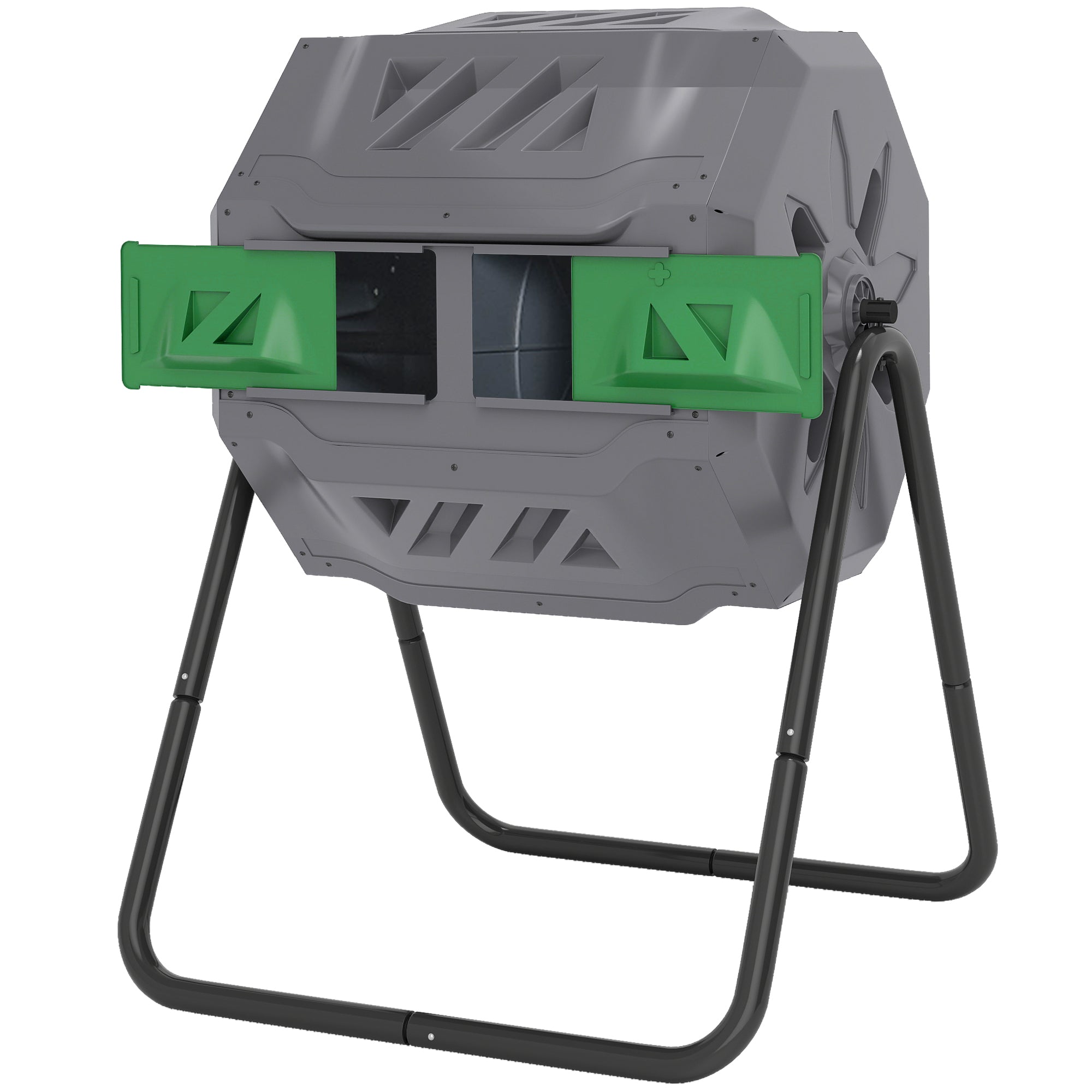 Tumbling Compost Bin Outdoor 360° Dual Chamber Rotating Composter 43 Gallon