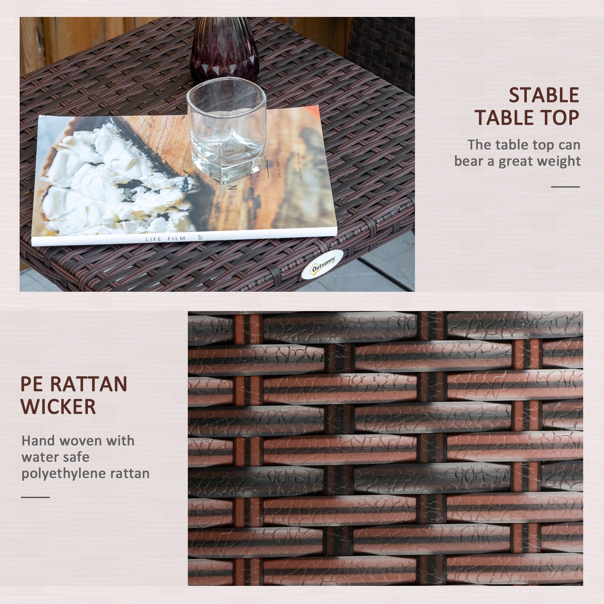 Outdoor PE Wicker Side Table, Small Square Rattan End Table, All-Weather Material Coffee Table for Garden, Balcony, Backyard