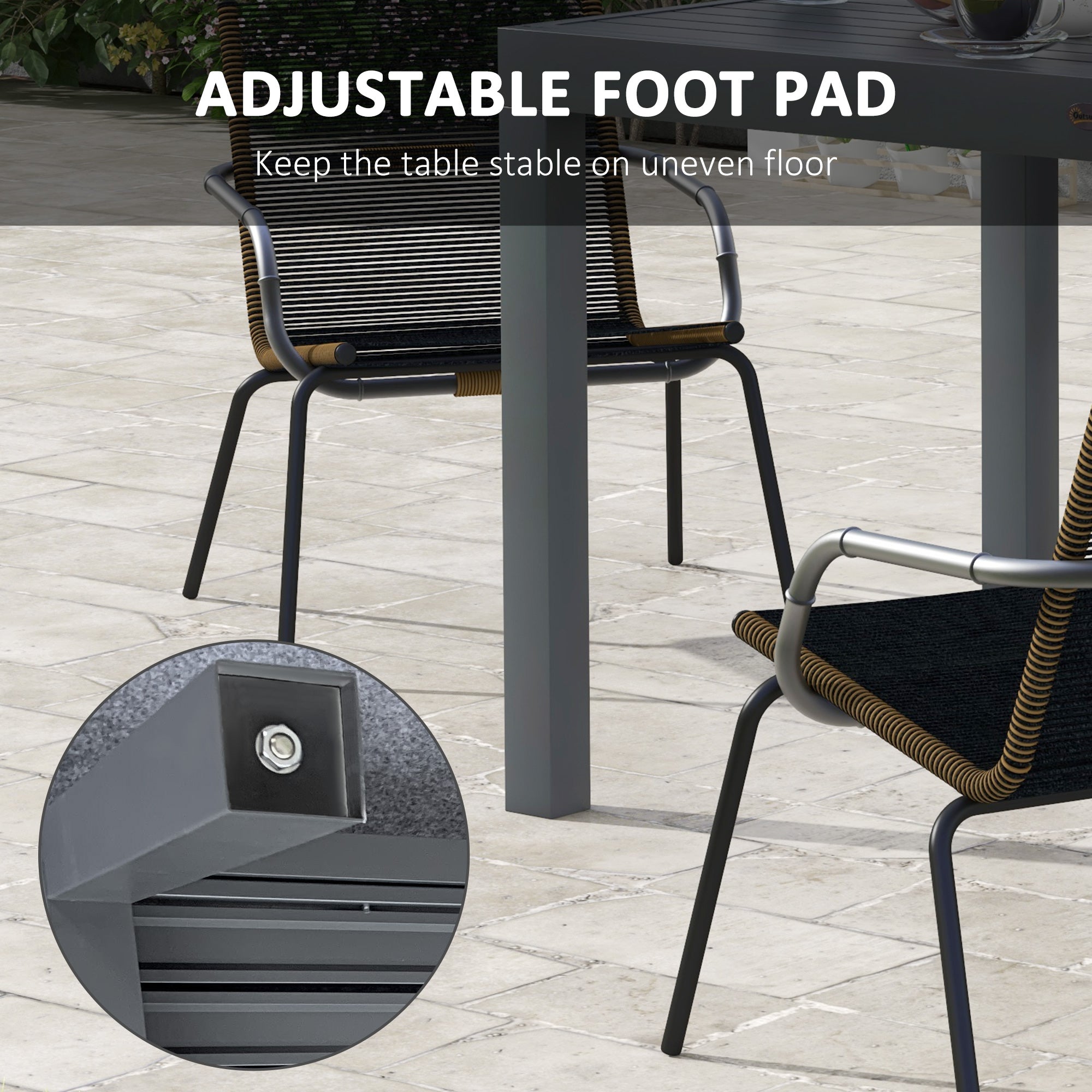 Expandable Patio Table, Outdoor Dining Table for 4-6 with Aluminum Frame for Garden, Lawn, Balcony Terrace