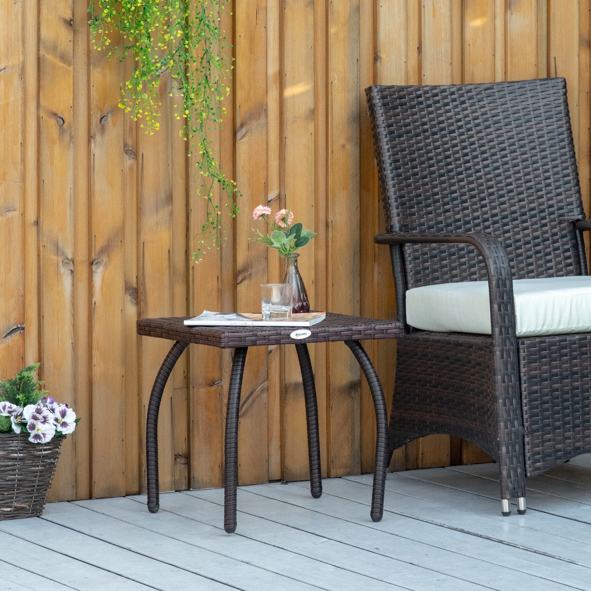 Outdoor PE Wicker Side Table, Small Square Rattan End Table, All-Weather Material Coffee Table for Garden, Balcony, Backyard