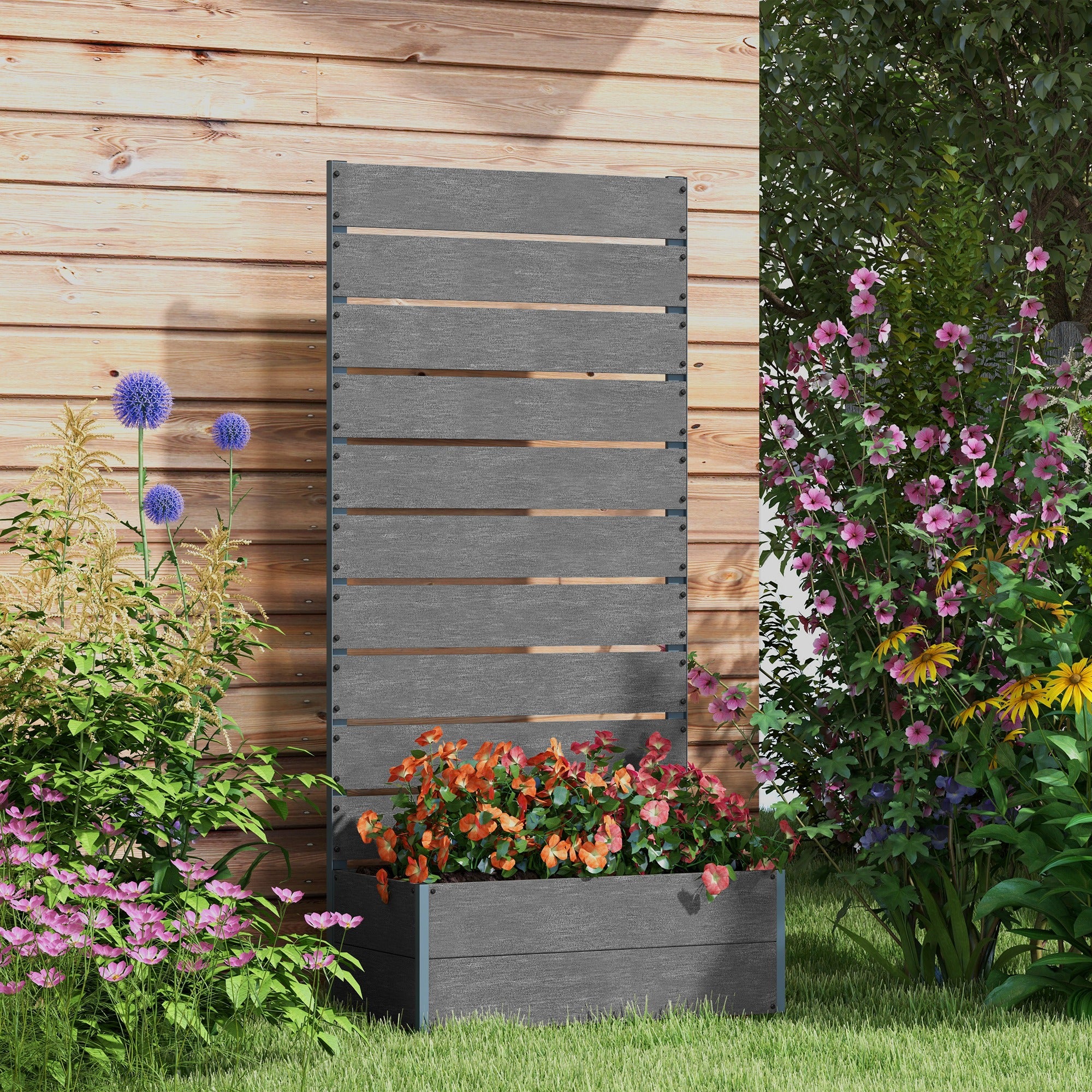 Trellis Planter for Climbing Plants, Raised Garden Bed with Trellis, Planter Box for Outdoor, 28.25" x 15" x 59"