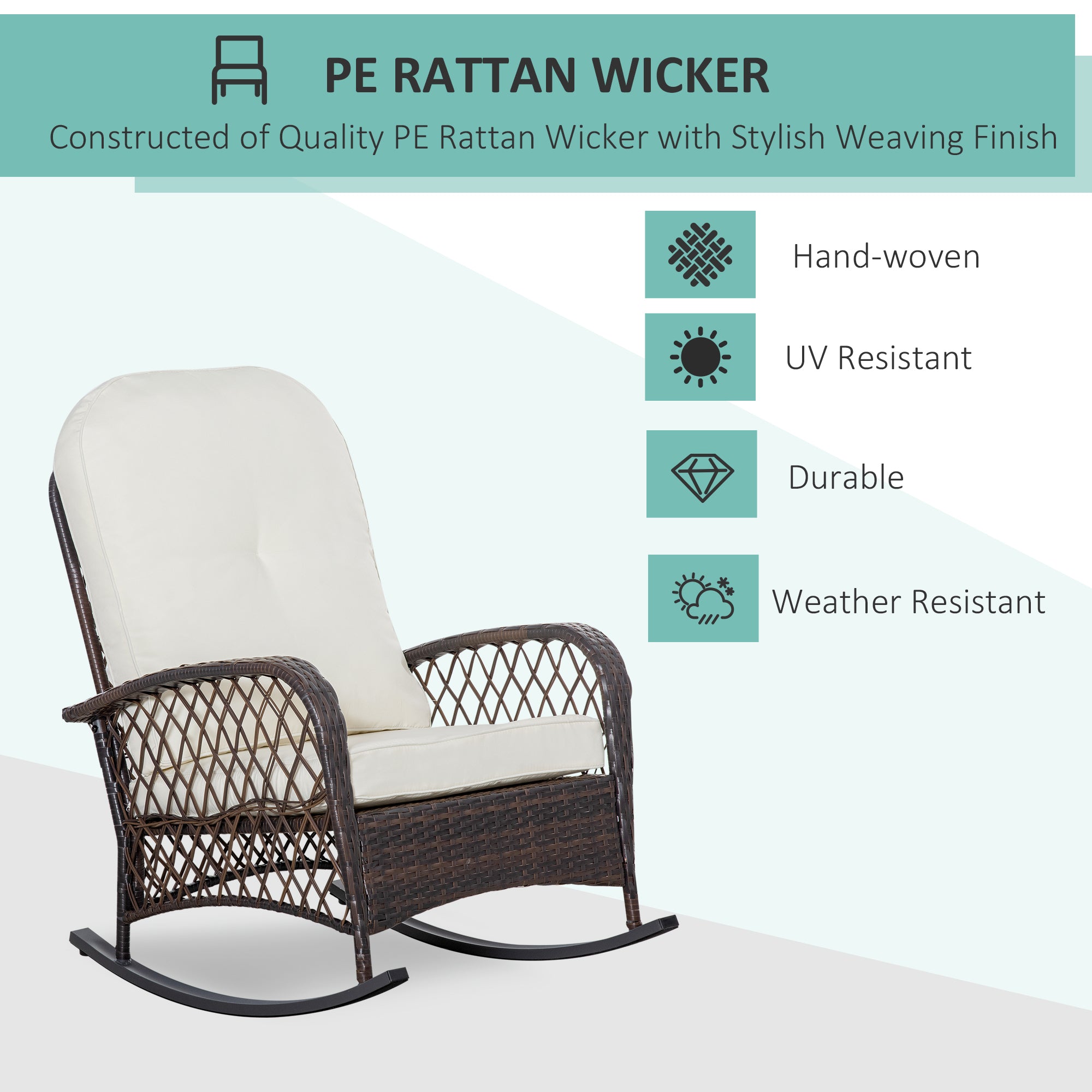 Rattan Porch Rocker w/ Plush Cushion