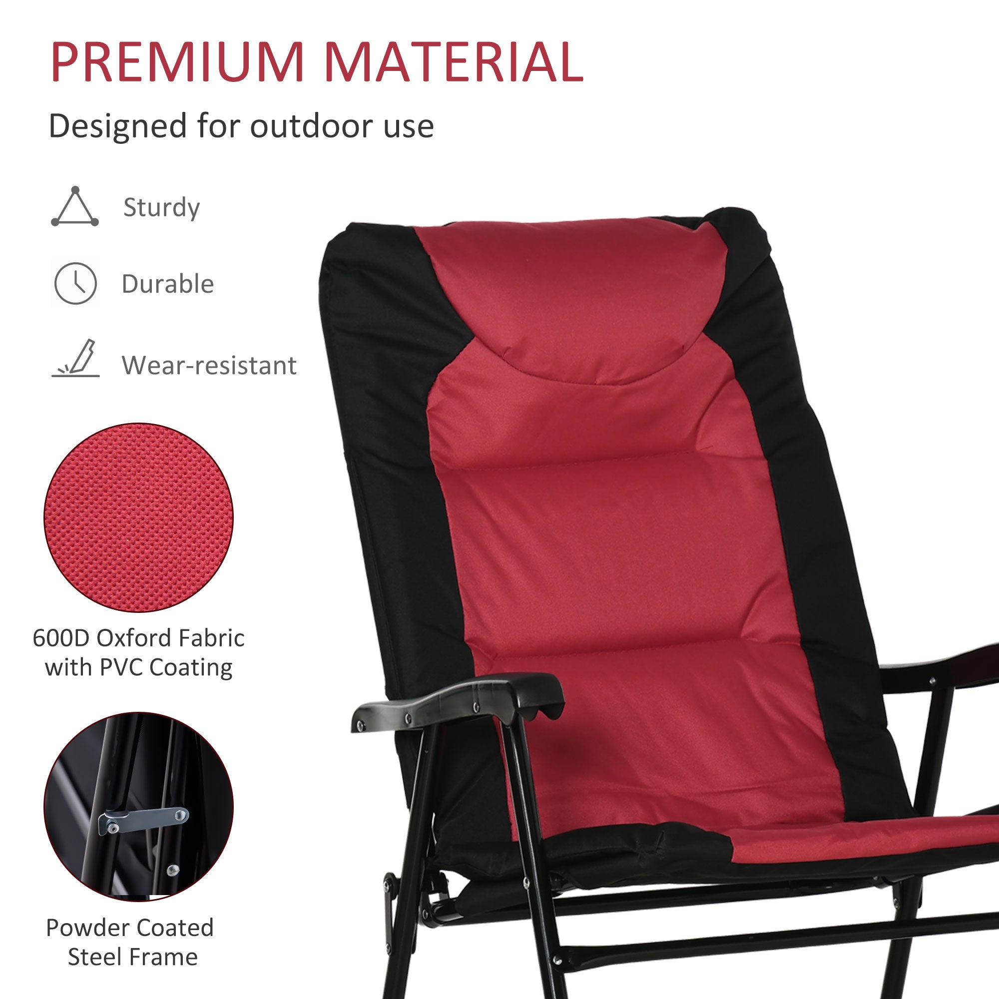 2 Piece Outdoor Patio Furniture Set with 2 Folding Padded Rocking Chairs, Bistro Style for Porch, Camping, Balcony