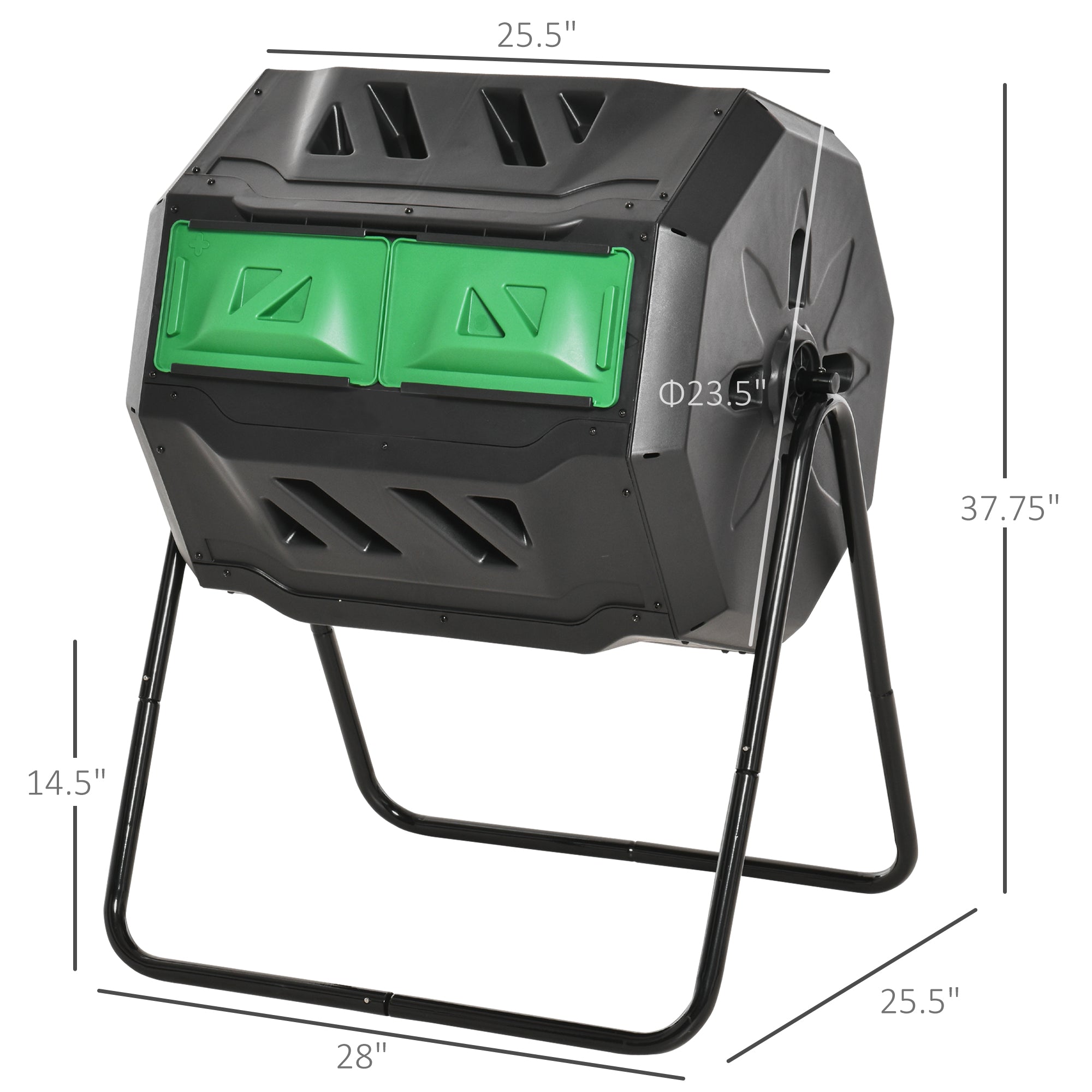 Tumbling Compost Bin Outdoor 360° Dual Chamber Rotating Composter 43 Gallon