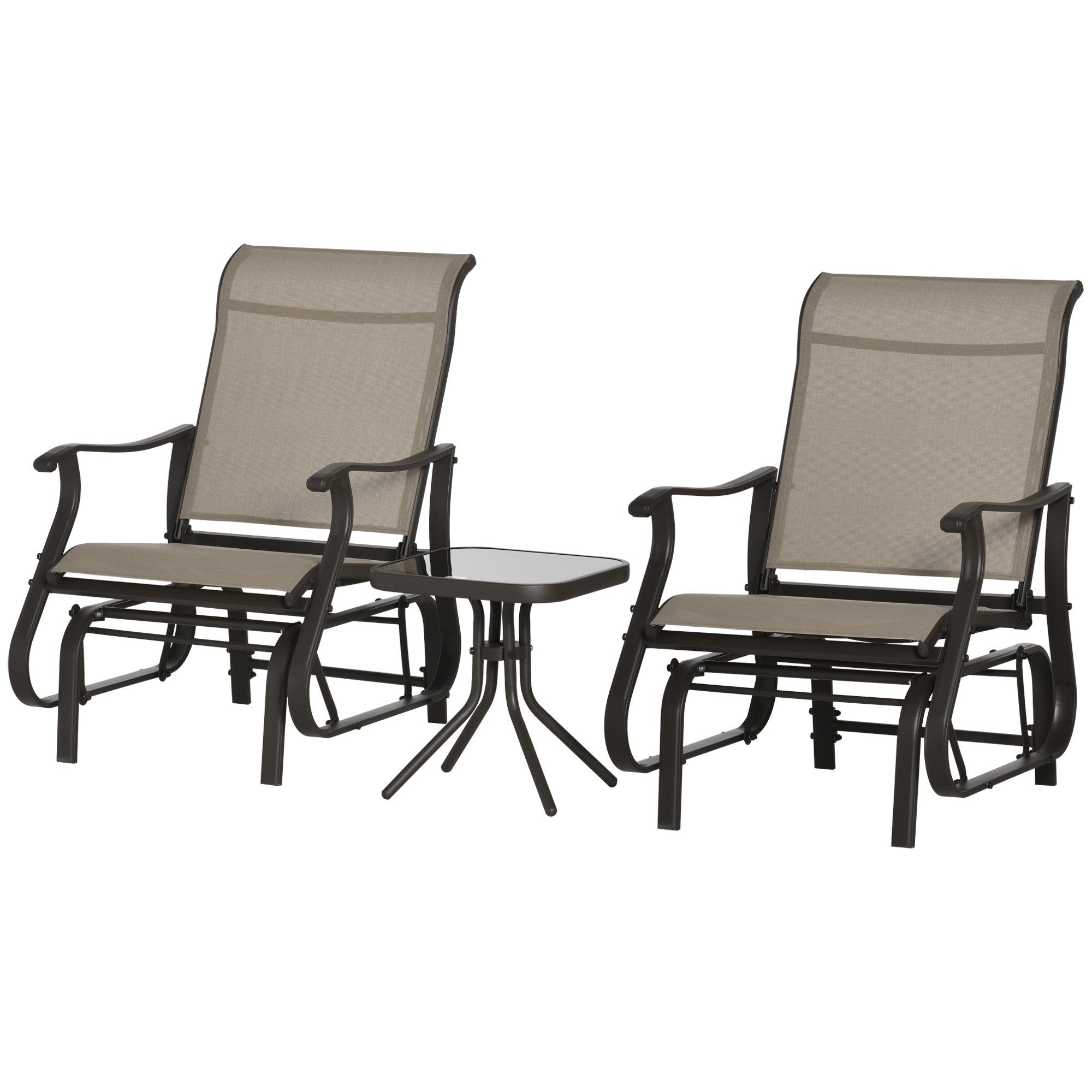 3-Piece Outdoor Gliders Set Bistro Set with Steel Frame, Tempered Glass Top Table for Patio, Garden, Backyard, Lawn