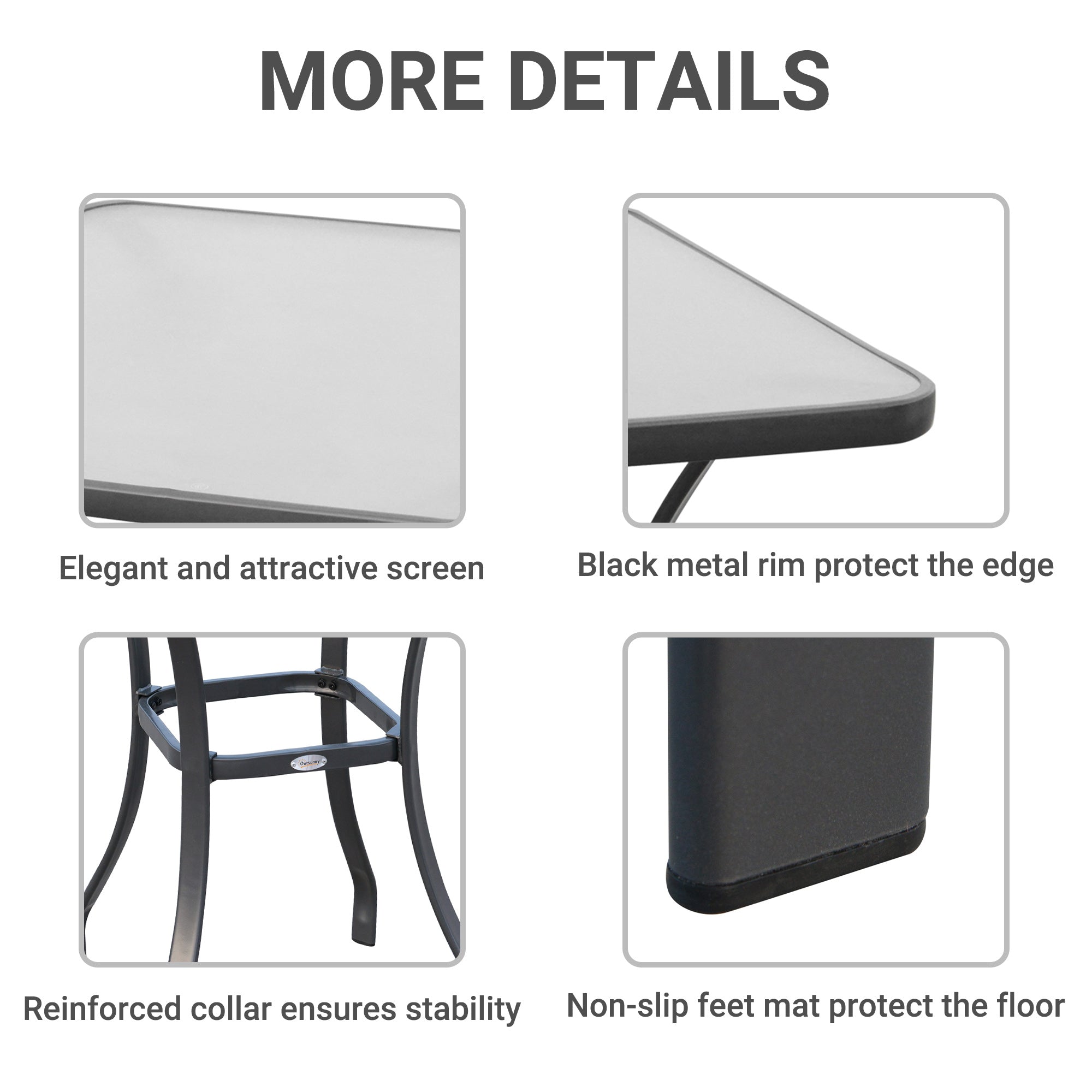 27" Square Bistro Table Garden Dining Table Outdoor Tempered Glass Table