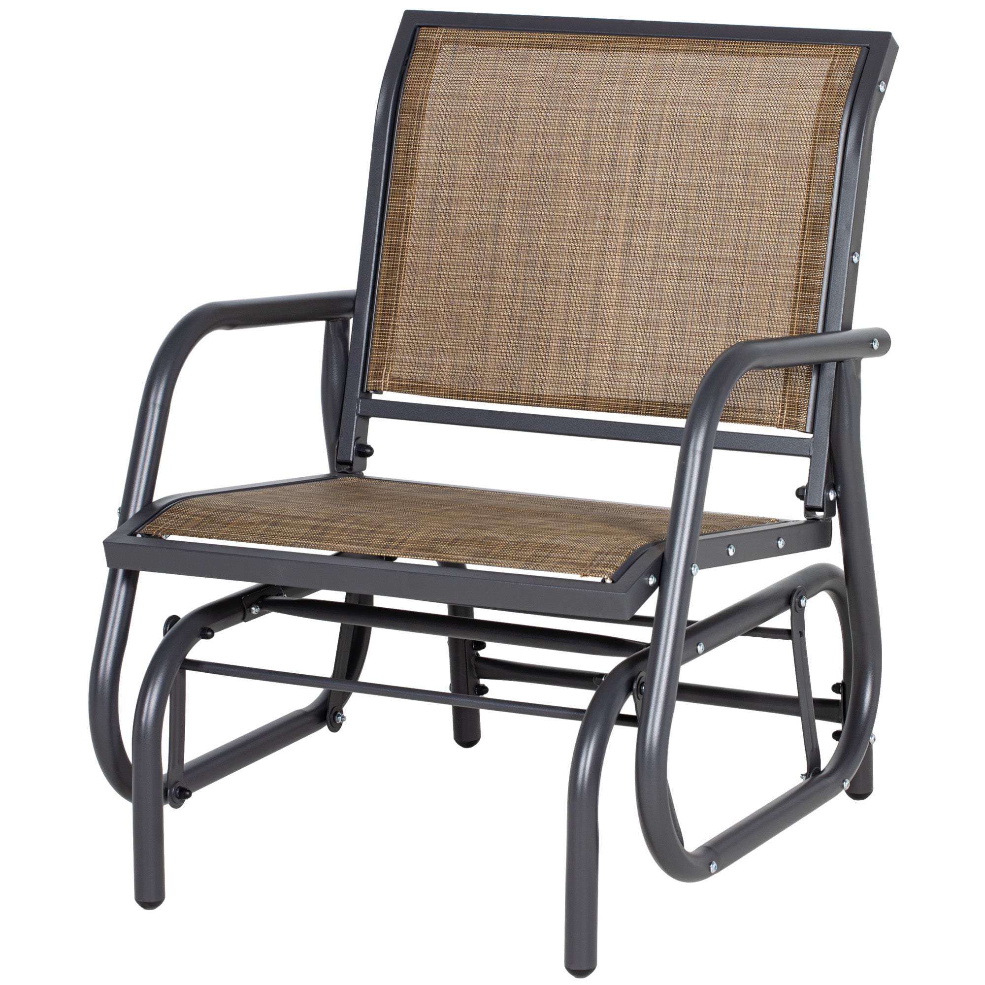 Outdoor Glider Chair, Steel Swing Chai with Curved Armrests for Porch, Garden, Poolside, Balcony