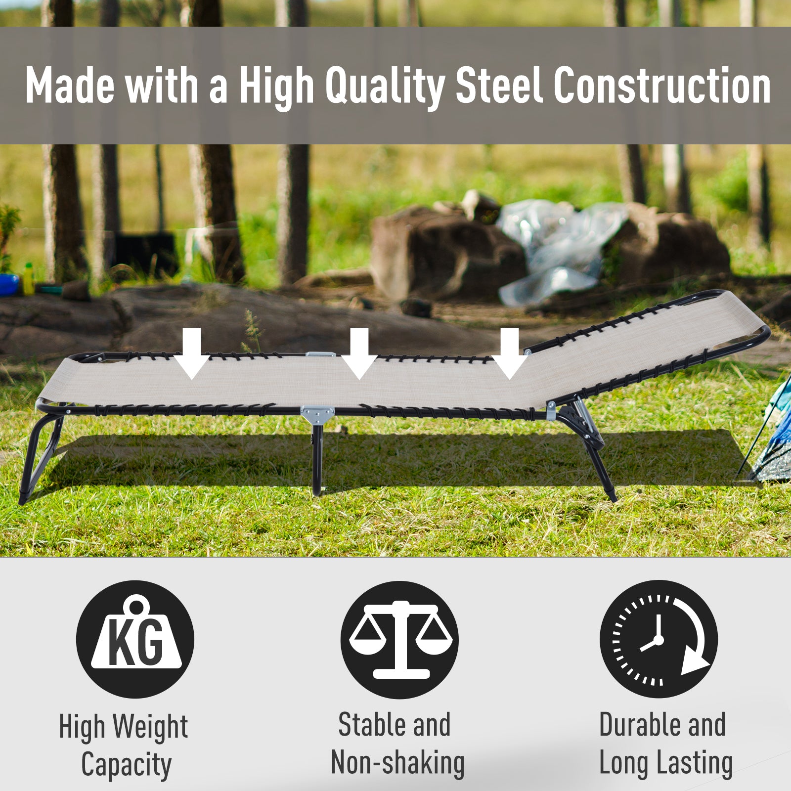 Foldable Chaise Lounge, 3-Position Reclining Back, Portable design and Breathable Mesh for Poolside, Camping, Hiking