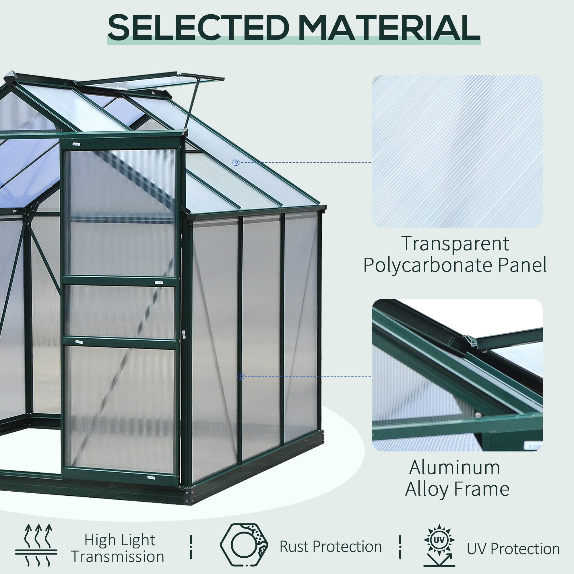 6' x 6' Greenhouse for Outdoors, Polycarbonate Greenhouse with Rain Gutter and Roof Vent, Aluminum Walk-in Green Houses for Outside for Patio Backyard Garden