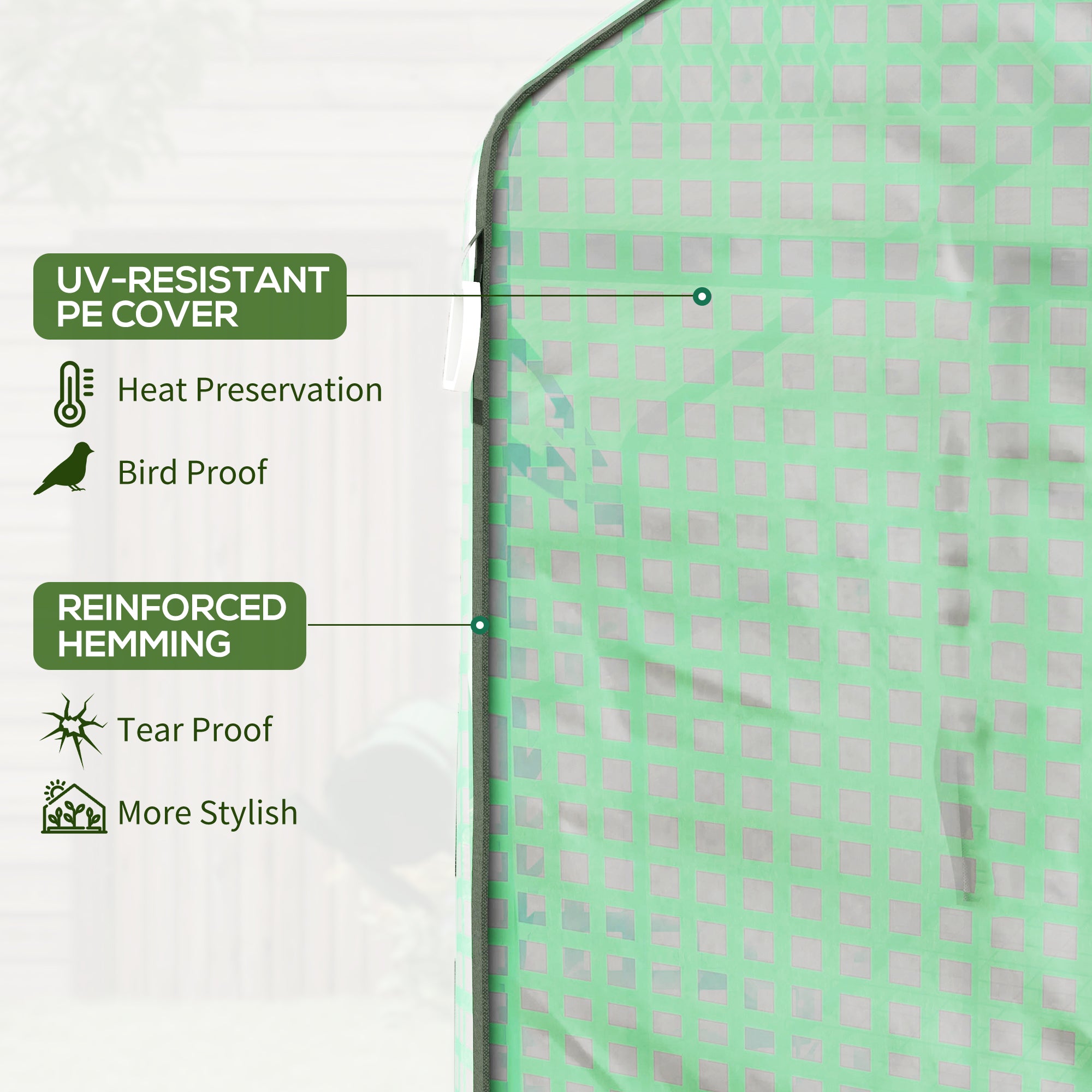 4.6' x 4.7' Portable Greenhouse, Water/UV Resistant Walk-In Small Outdoor Green House with 2 Tier U-Shaped Flower Rack Shelves, Roll Up Door & Windows