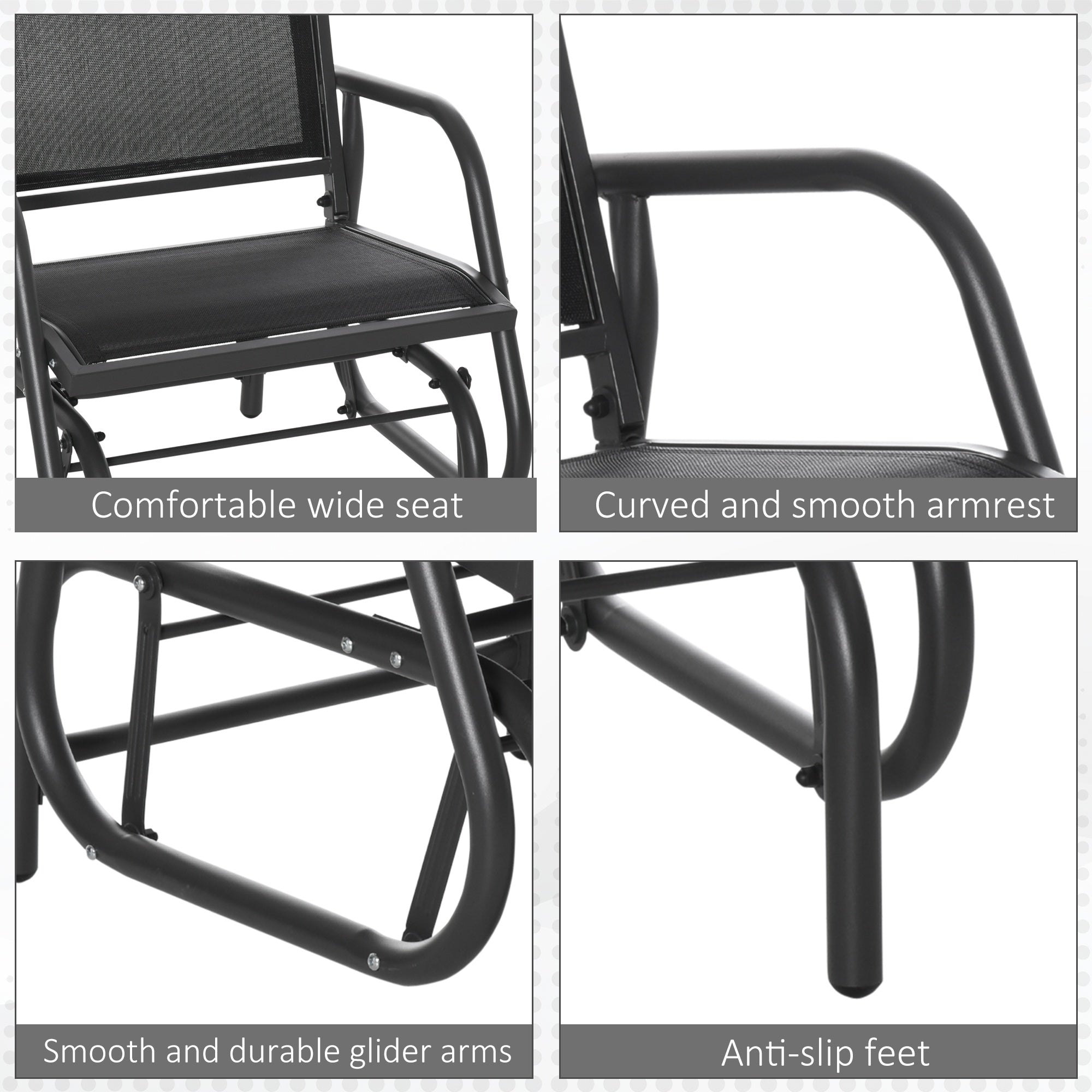2-Piece Outdoor Glider Swing, Rocking Chair Set with Breathable Mesh Fabric, Sturdy Durable Frame, Curved Armrests, Supports Up to 264 lbs., for Backyard, Garden, Porch