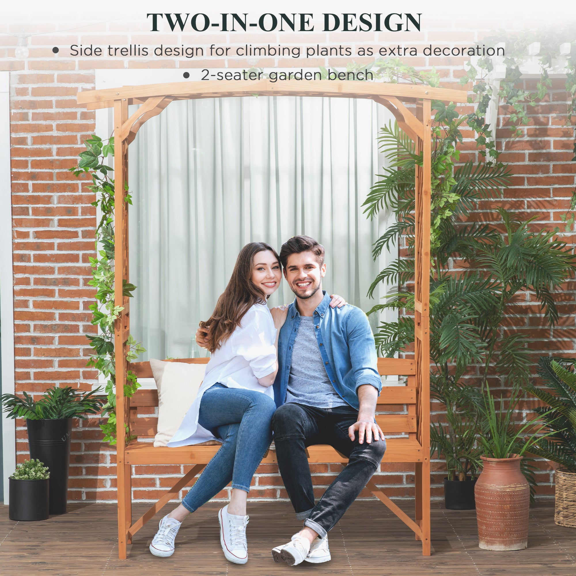 Patio Garden Bench, Wooden Bench, Outdoor Bench for Vines/Climbing Plants