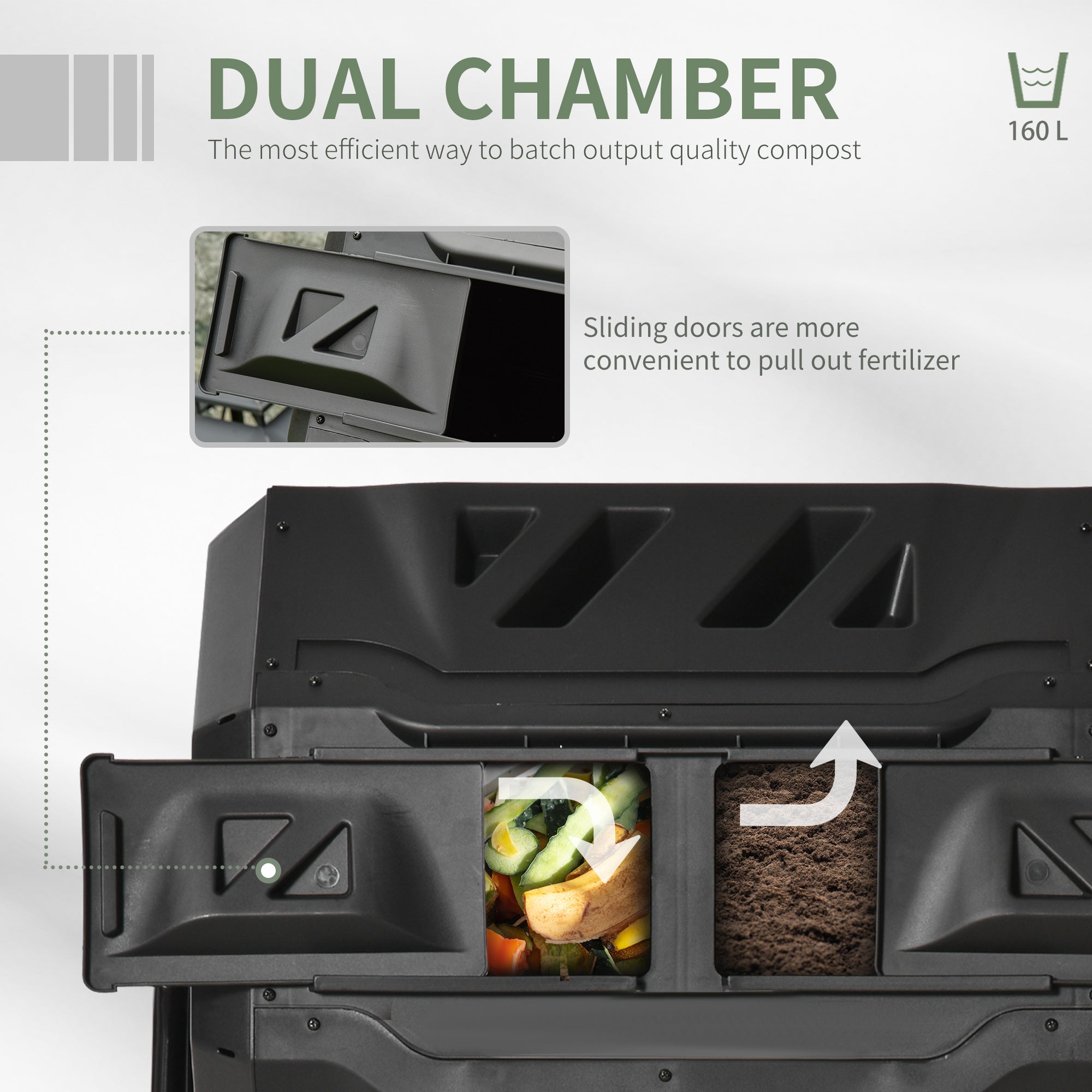 Tumbling Compost Bin Outdoor 360° Dual Chamber Rotating Composter 43 Gallon