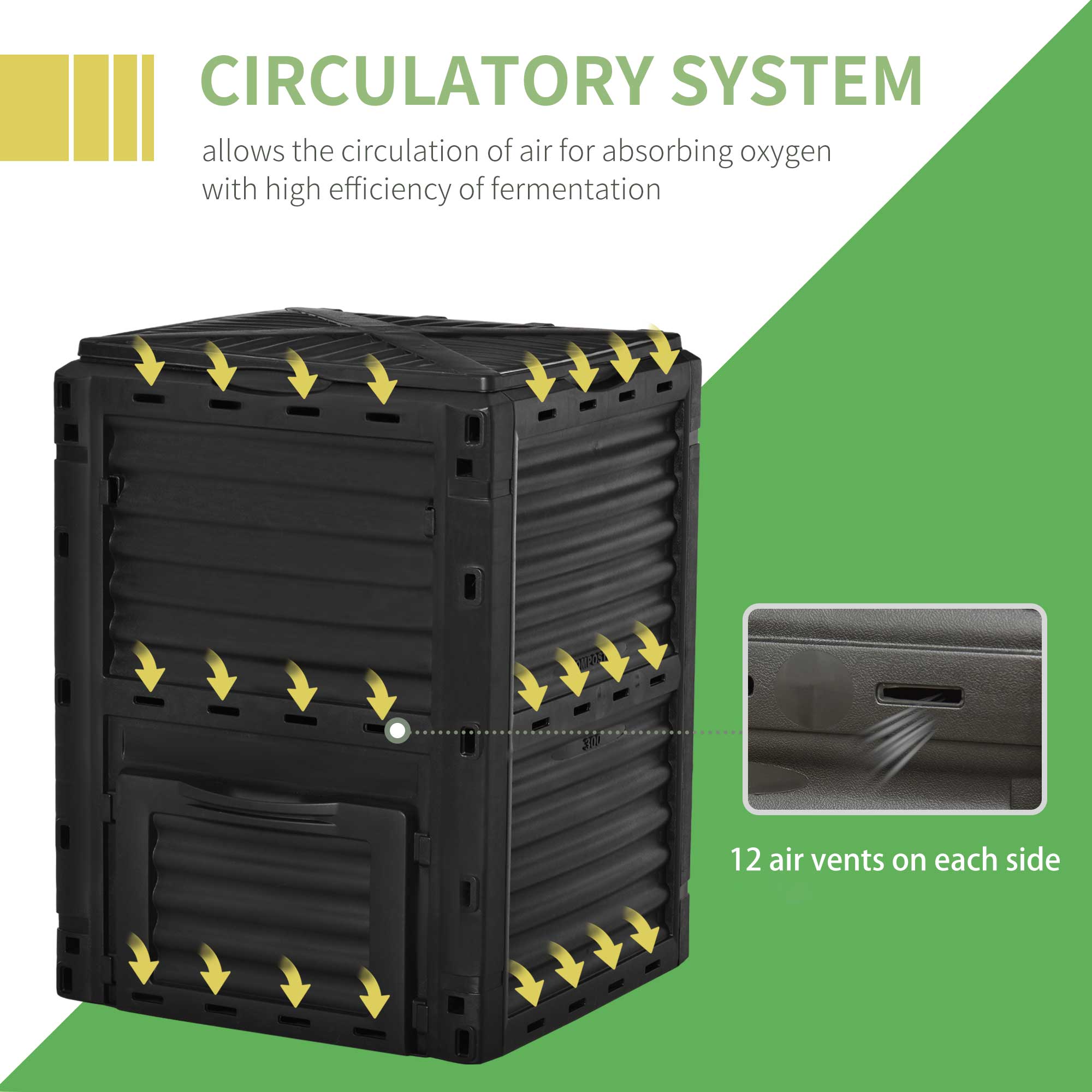 Garden Compost Bin 80 Gallon Outdoor Large Capacity Composter Fast Create Fertile Soil Aerating Box, Easy Assembly