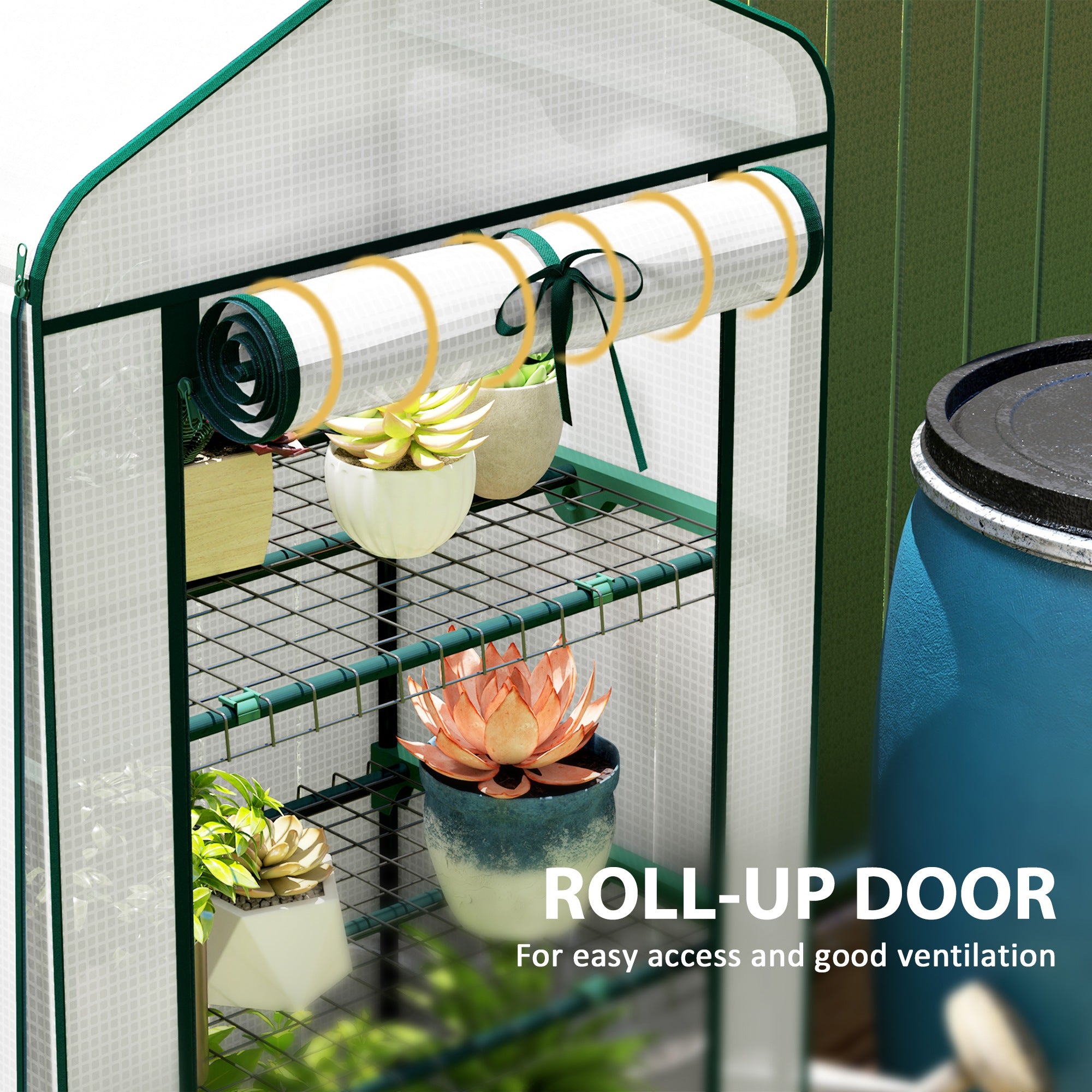 Mini Greenhouse with Screen Roof, 4 Tier Portable Small Greenhouse with High Strength PE Cover