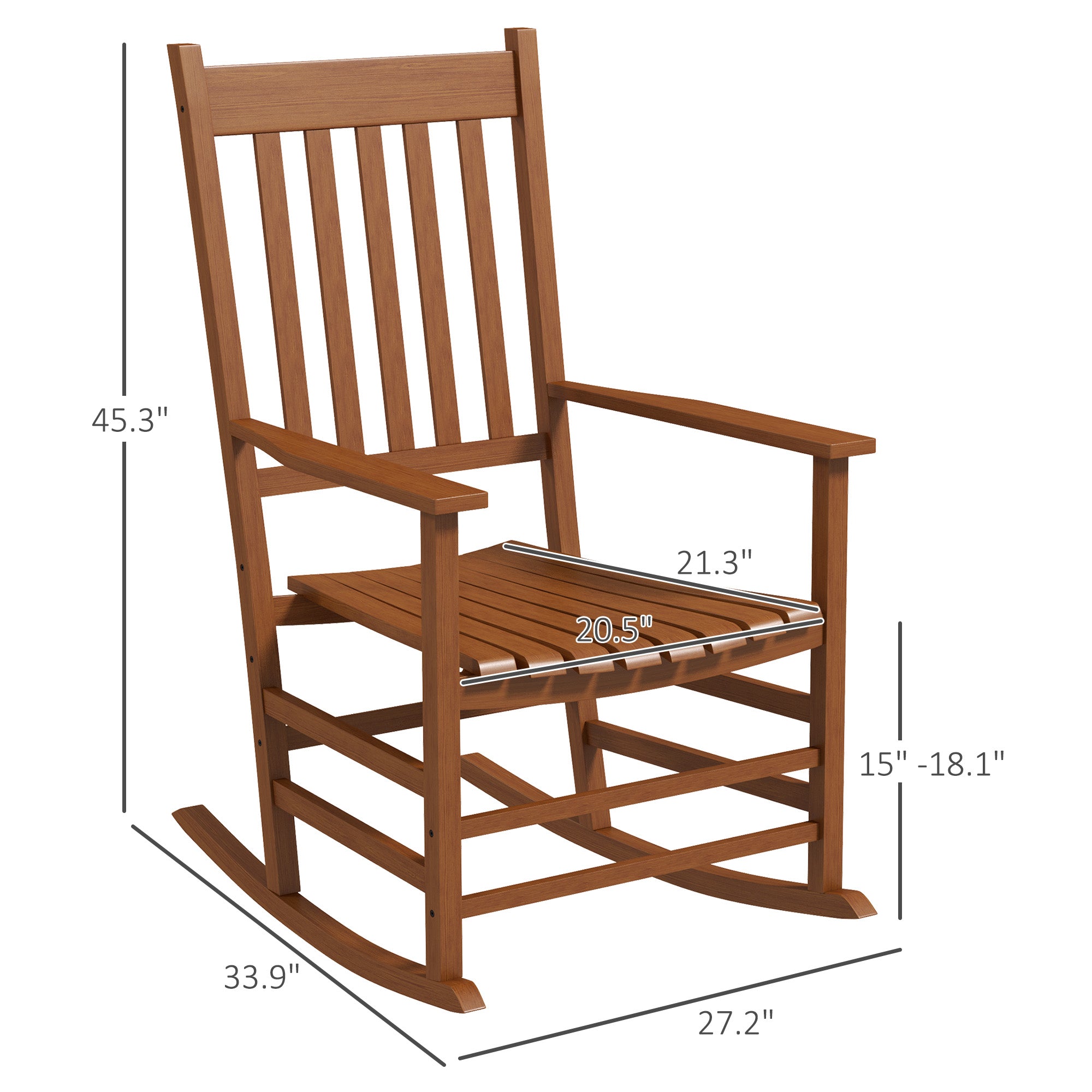 Outdoor Rocking Chair Set of 2, Patio Rocking Chair with Smooth Curves, High Density Wooden Rockers for Lawn Garden Porch, Supports Up to 350lbs