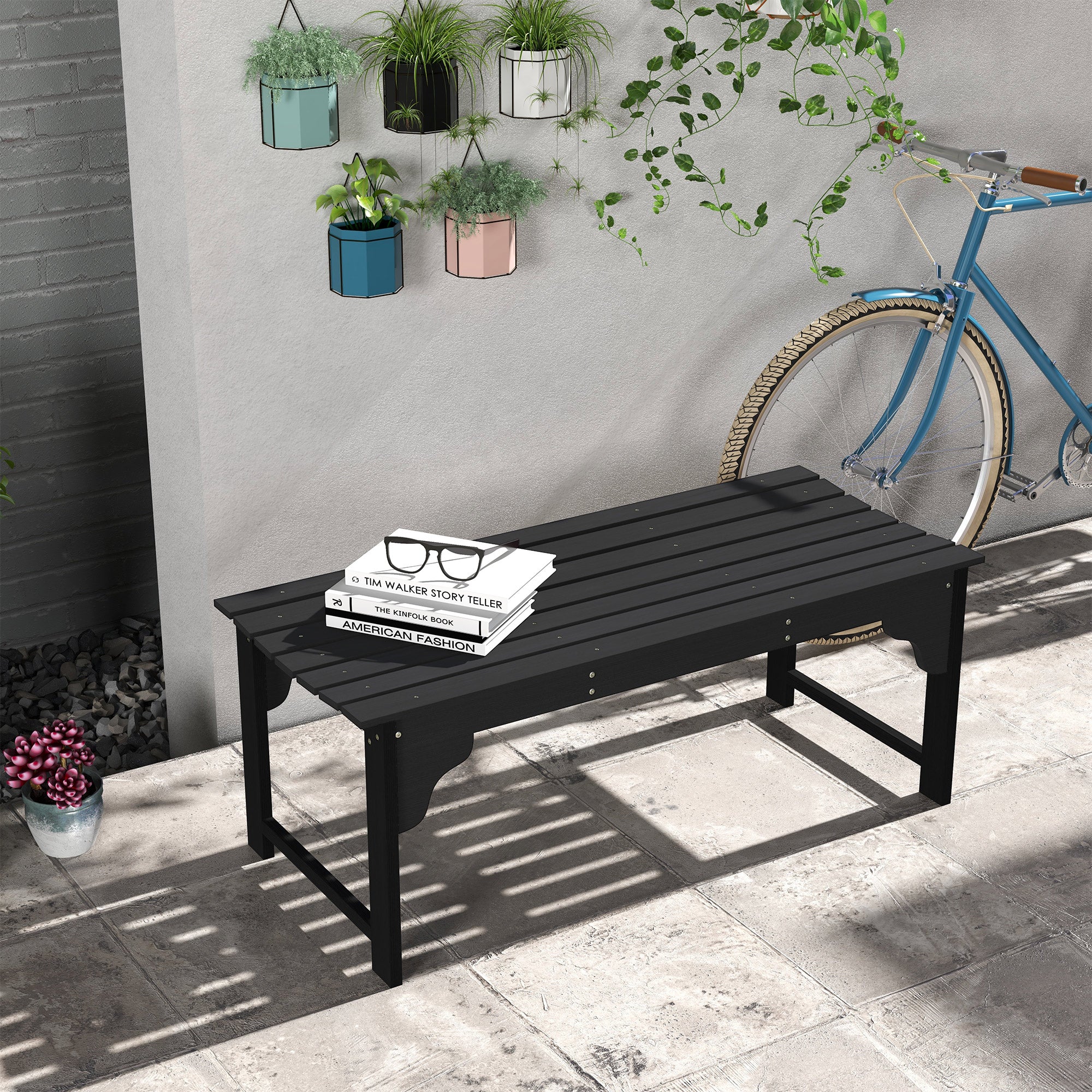 Slatted Wooden Garden Bench, Curved Seat Front Porch Bench