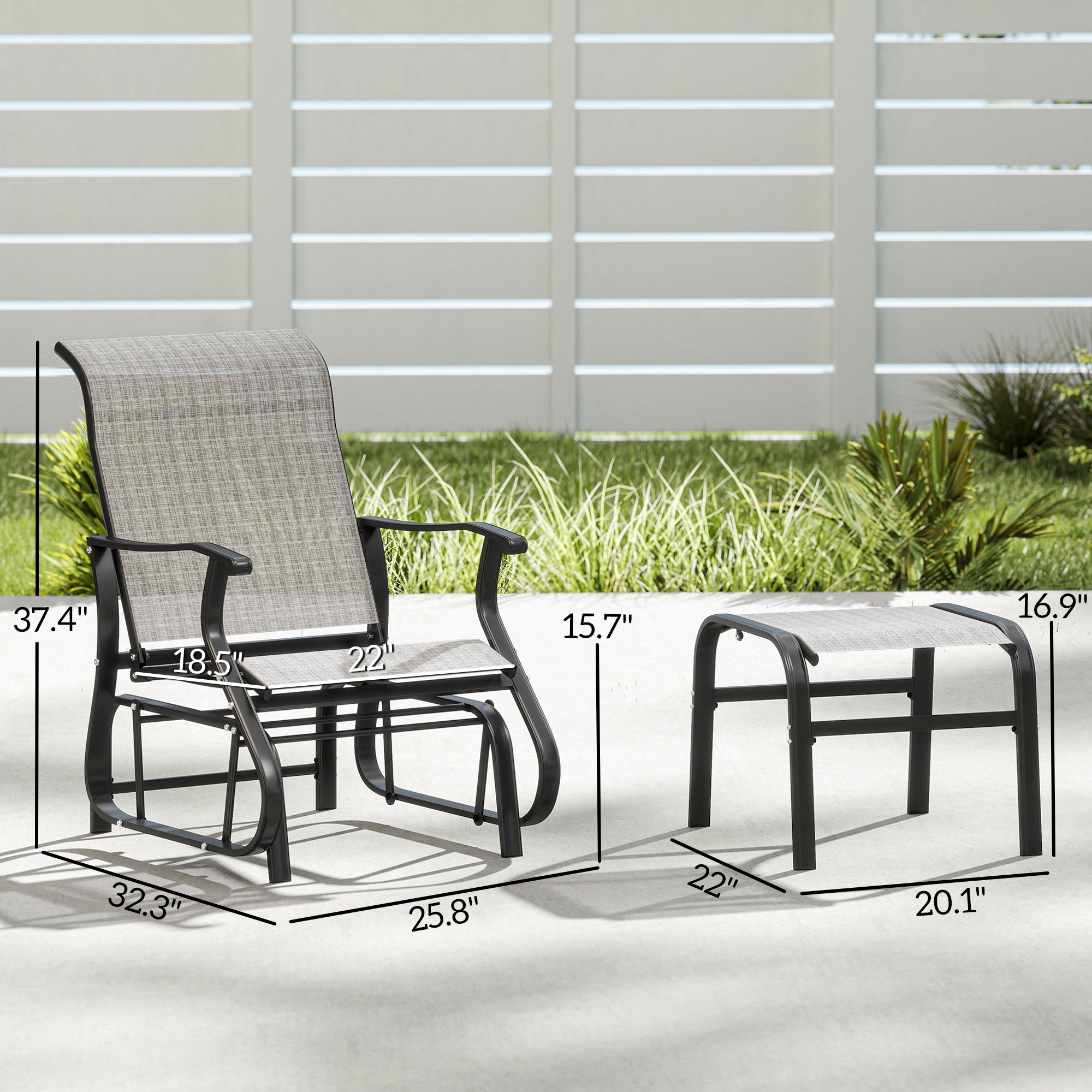 Outdoor Glider with Ottoman, Patio Glider Chair Set with High Back, Wide Seat for Porch, Garden, Backyard