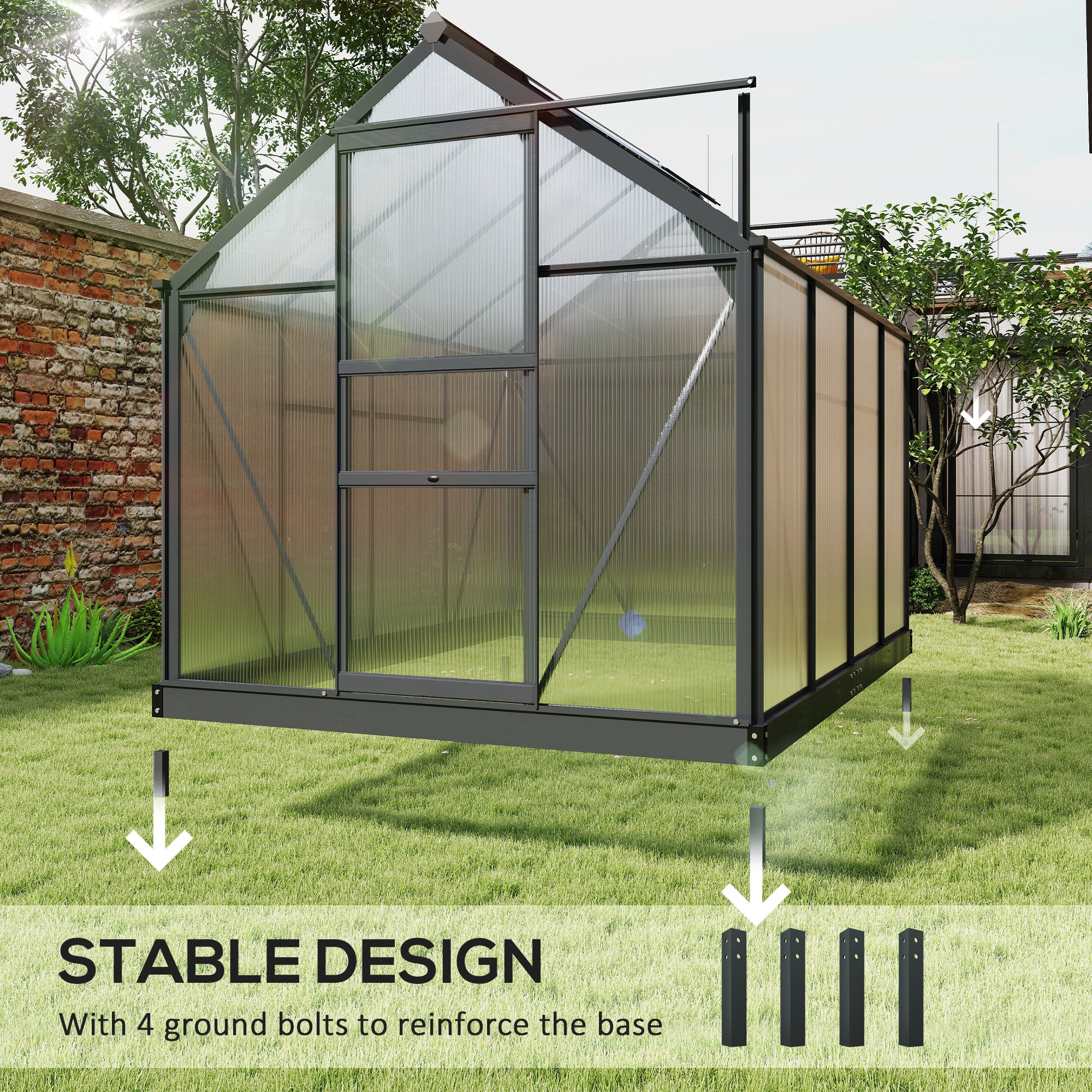 Greenhouse for Outdoors, Polycarbonate Greenhouse with Rain Gutter and Roof Vent, Aluminum Walk-in Green House for Patio Backyard Garden