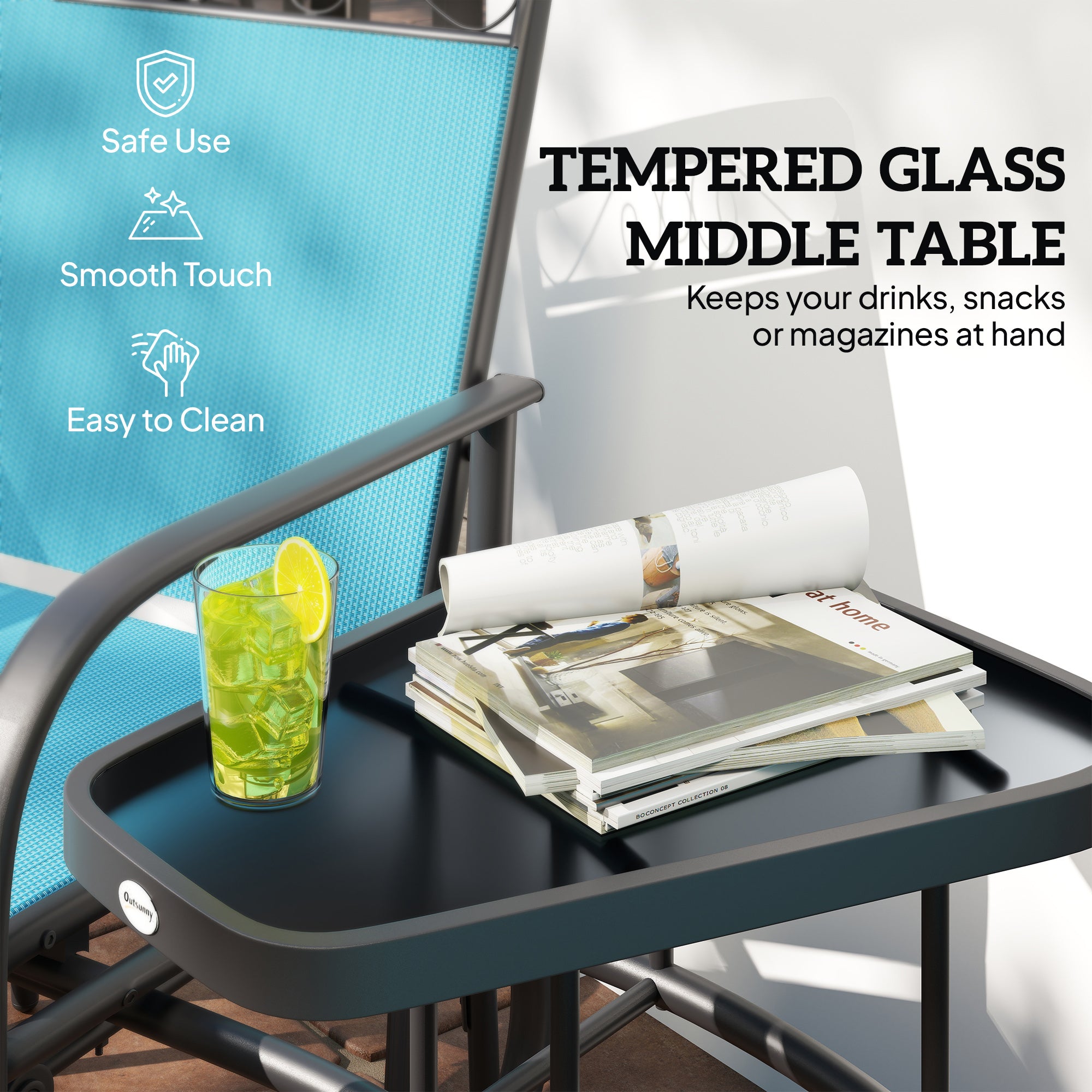 Outdoor Glider Chairs with Coffee Table, Patio 2-Seat Rocking Chair Swing with Breathable Sling for Backyard