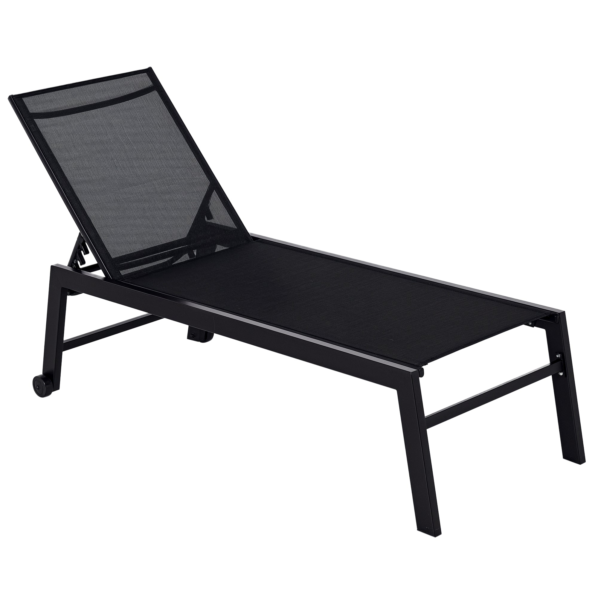Outdoor Chaise Lounge with Wheels, Five Position Recliner for Sunbathing, Suntanning, Steel Frame, Breathable Fabric for Beach, Yard, Patio