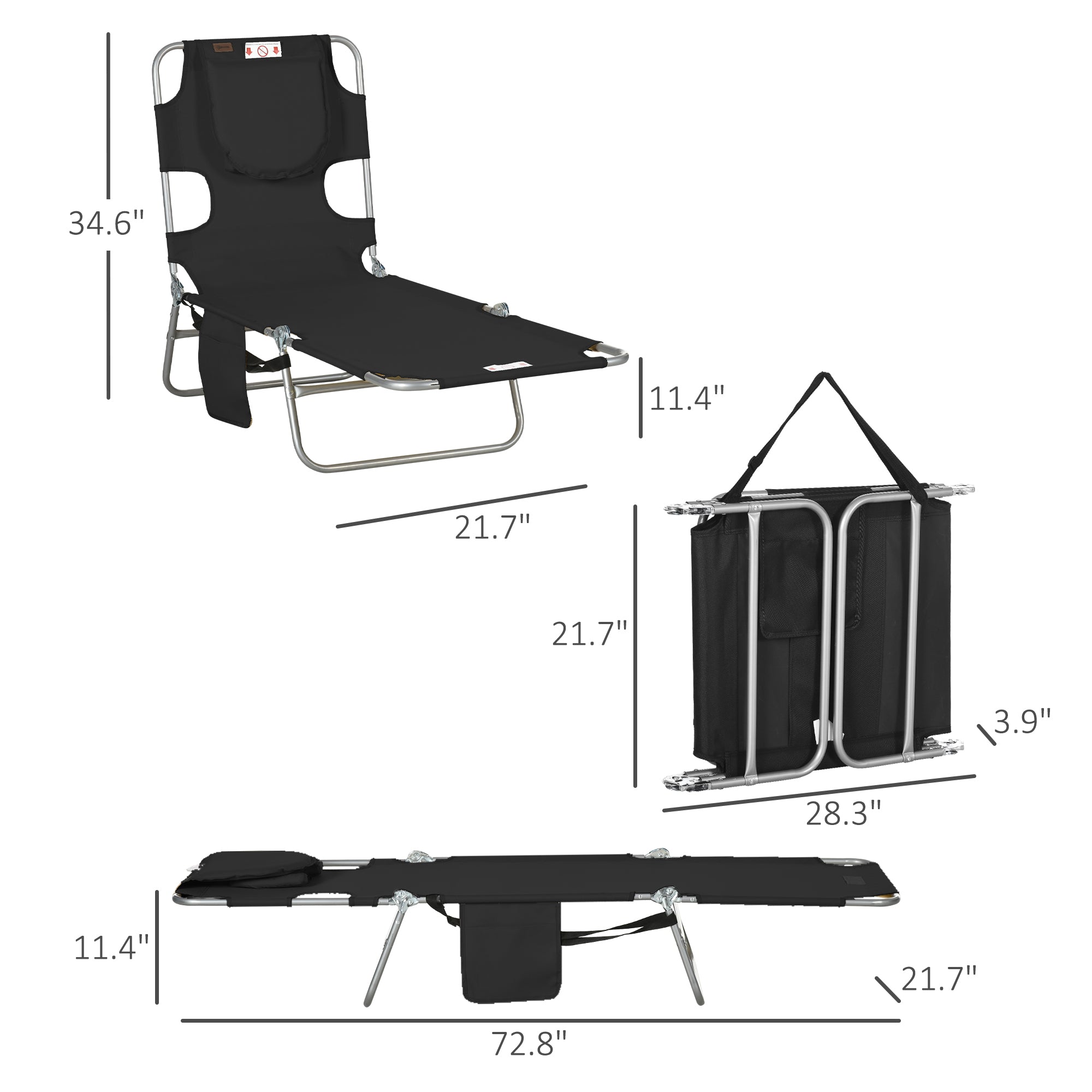 Tanning Chair with Face Hole, 5-Level Adjustable Outdoor Chaise Lounge Chair with Pillow for Beach, Pool