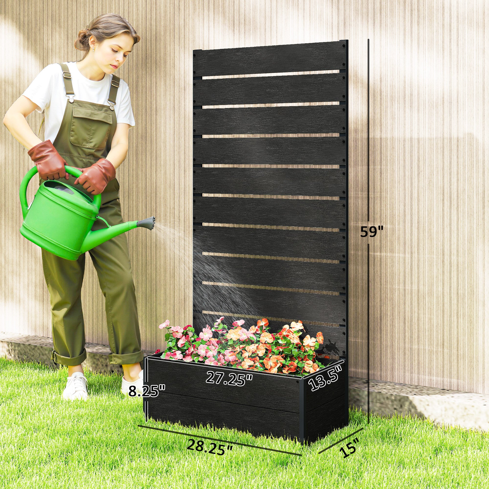 Trellis Planter for Climbing Plants, Raised Garden Bed with Trellis, Planter Box for Outdoor, 28.25" x 15" x 59"