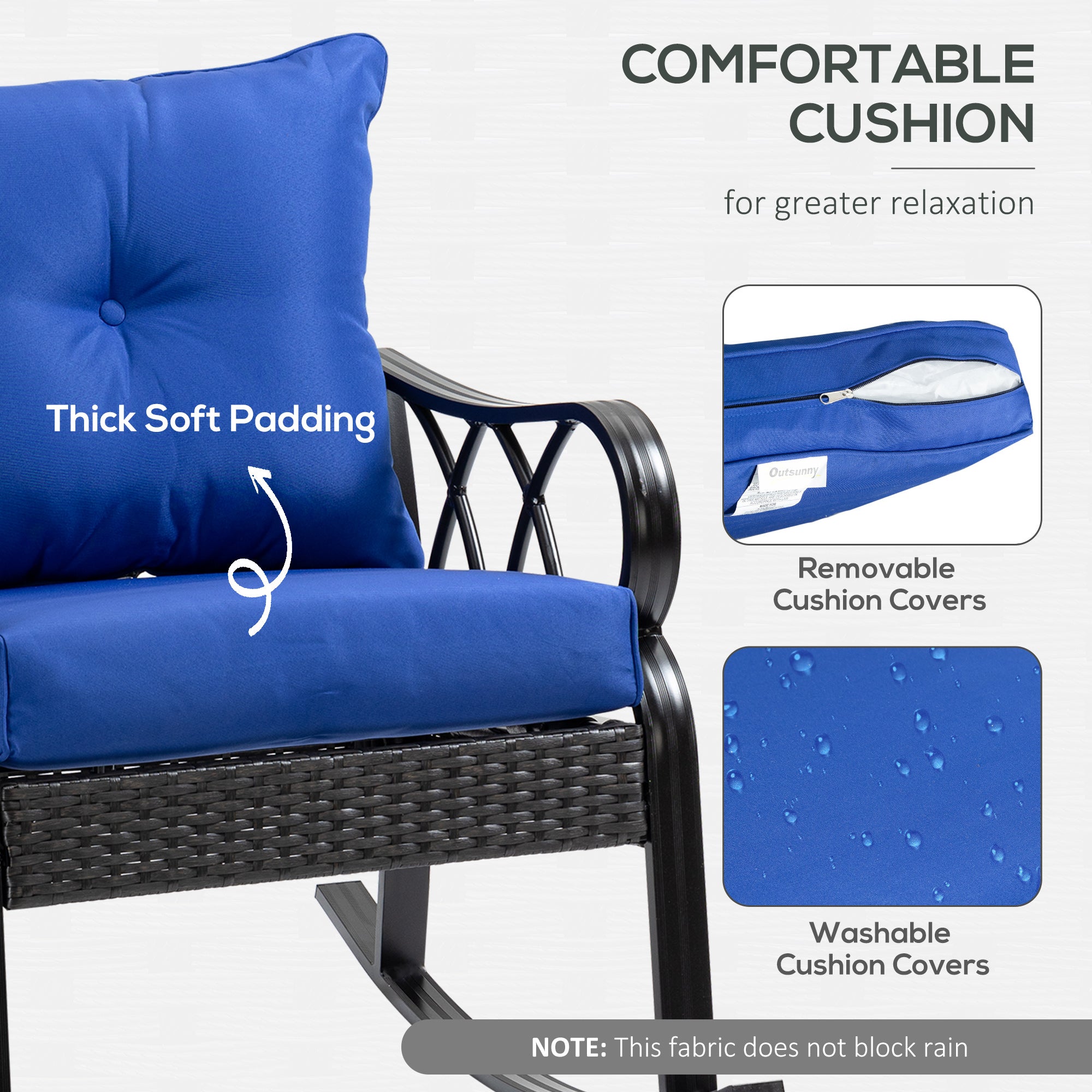 Outdoor Wicker Rocking Chair with Padded Cushions, Aluminum Furniture Rattan Porch Rocker Chair w/ Armrest for Garden, Patio, and Backyard
