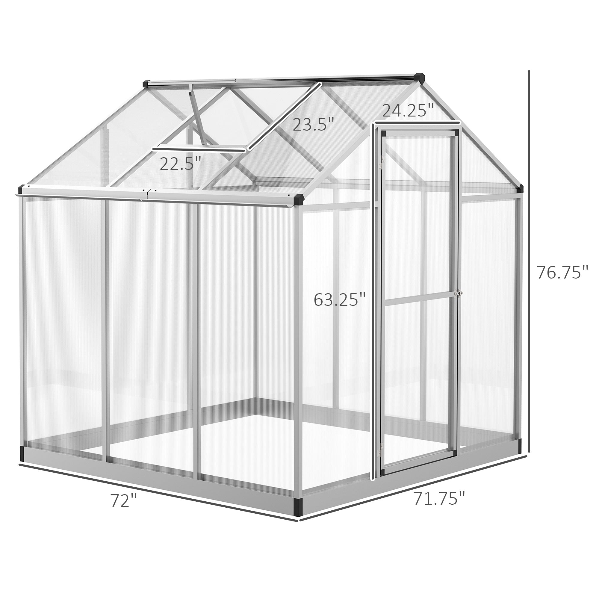 6' L x 6' W Walk-In Polycarbonate Greenhouse with Roof Vent for Ventilation & Rain Gutter for Winter
