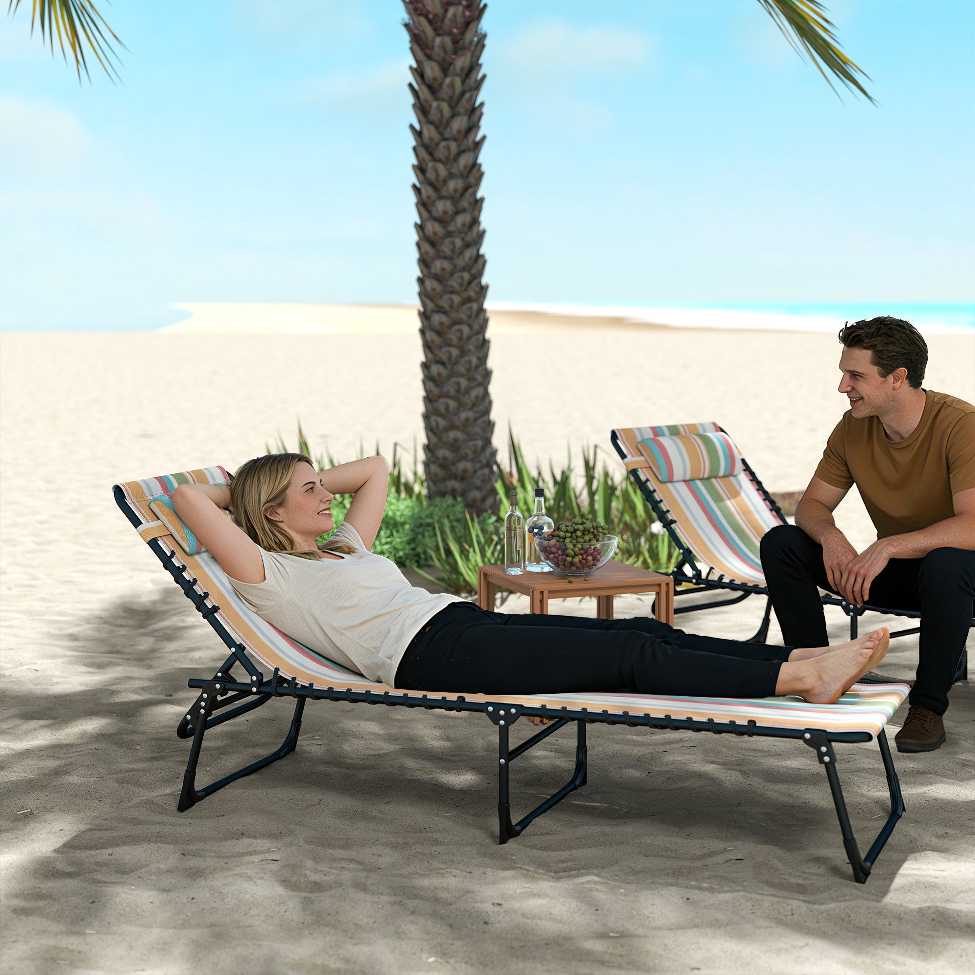 Foldable Chaise Lounge, 3-Position Reclining Back, Portable design and Breathable Mesh for Poolside, Camping, Hiking