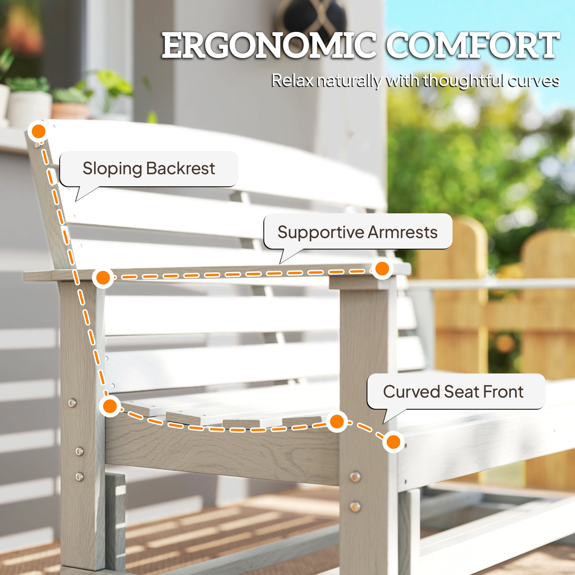 Patio Glider Bench w/ HDPE Slatted Double Rocking Chair