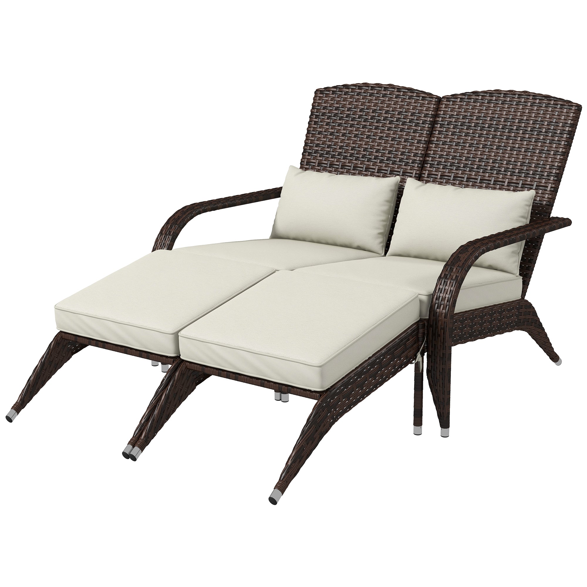 2 Person Patio Wicker Adirondack Chair, High-Back Fire Pit Chair with Cushions