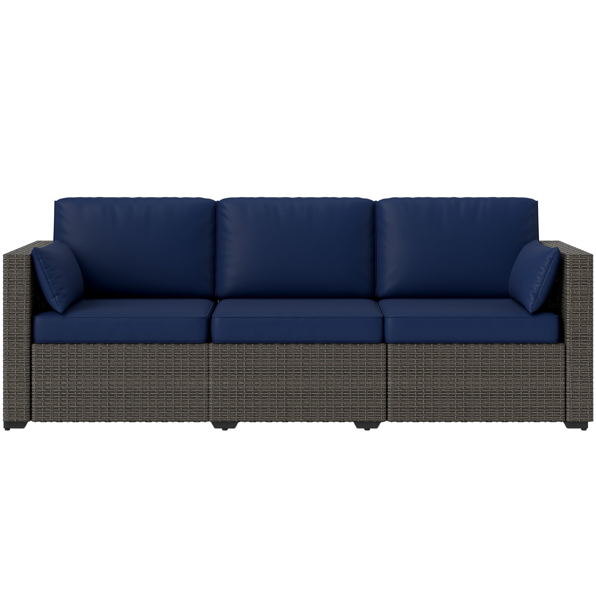 Patio Couch PE Wicker Deep Seating Outdoor Sofa with Removable Cushions, 3 Seater Rattan Sofa, Outdoor Furniture for Balcony, Deck, Garden and Poolside