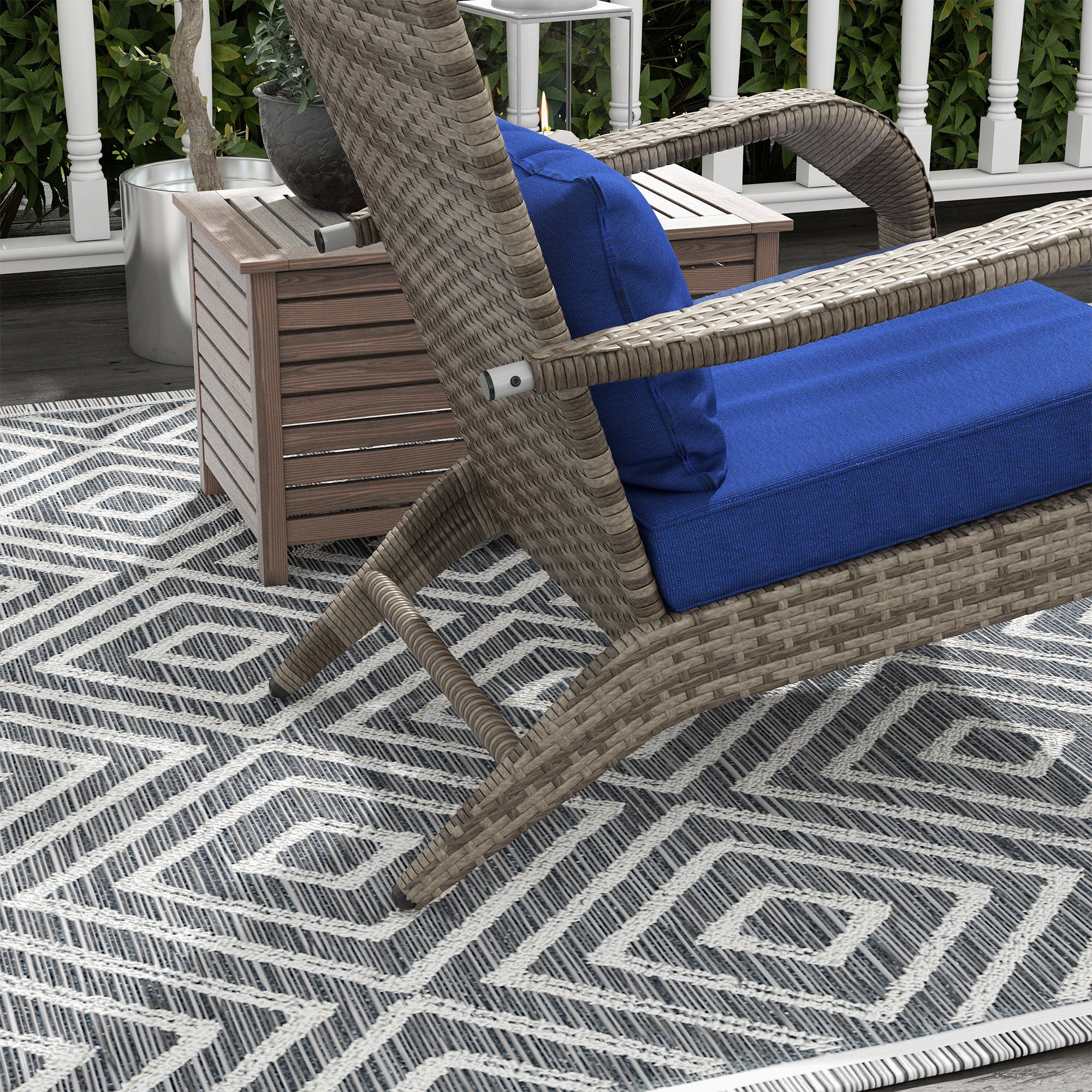 Wicker Adirondack Chair Fire Pit Chair w/ Ottoman & Cushions