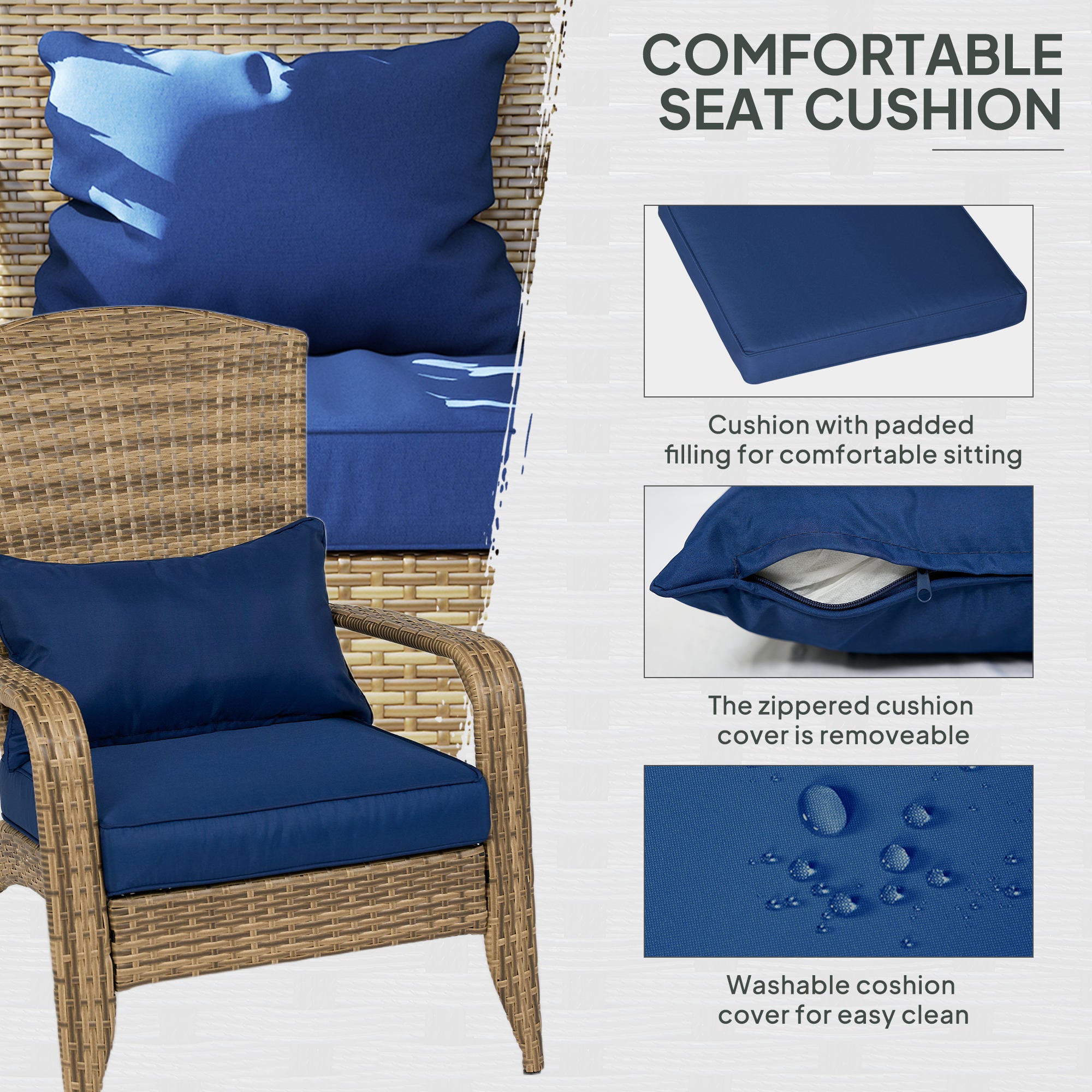 Patio Adirondack Chair with Rattan Wicker, Soft Cushions, Tall Curved Backrest for Deck or Garden