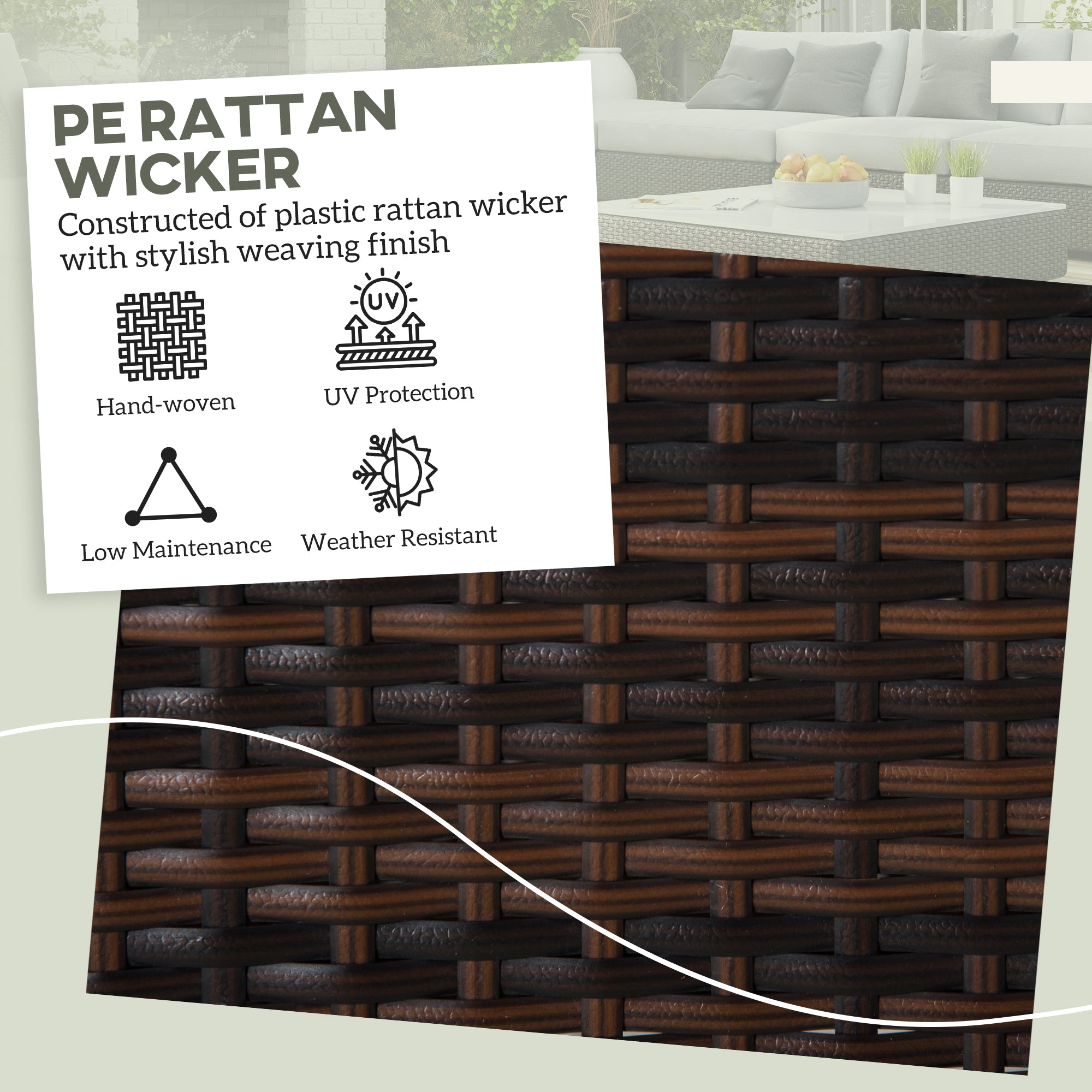 2 Piece Wicker Outdoor Ottomans with Cushions, Rattan Ottoman Footrest and Side Table for Patio, Yard, Poolside