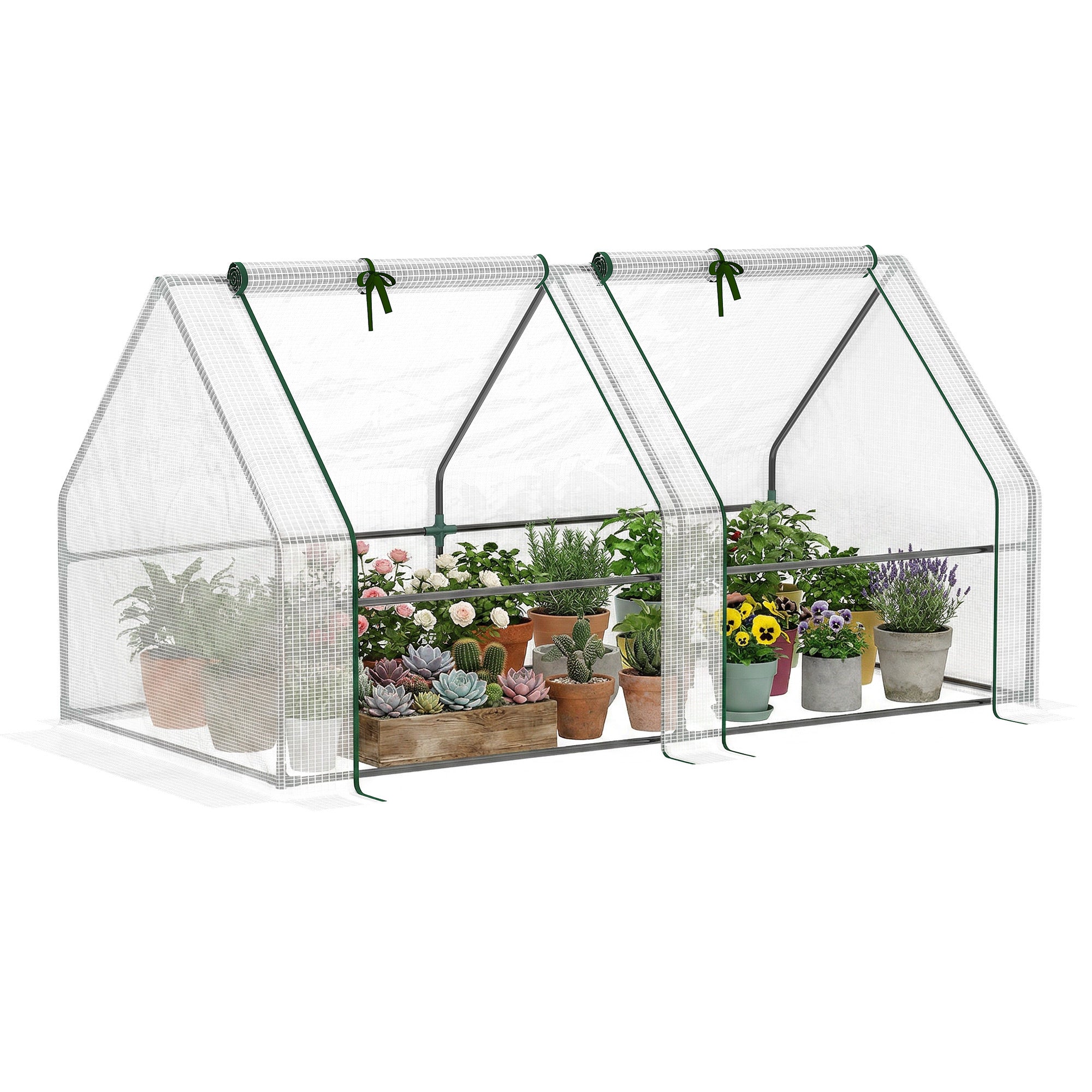 Portable Mini Greenhouse, Outdoor Garden with Large Zipper Doors and Water/UV PE Cover, 6' x 3' x 3'