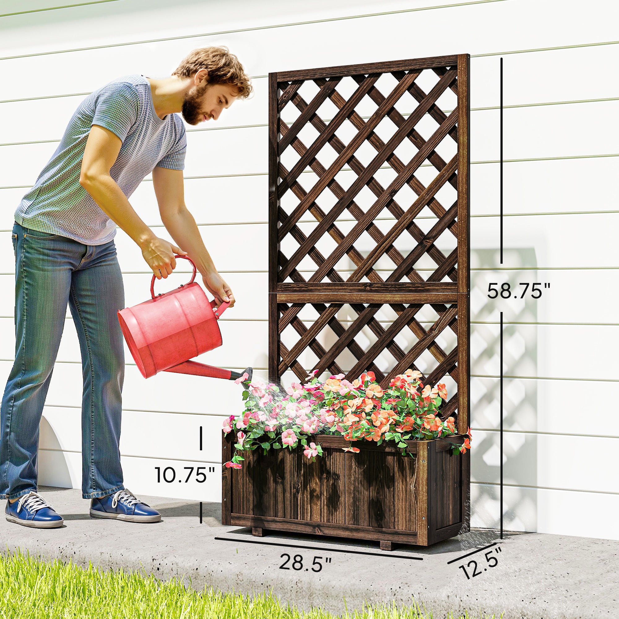 Wooden Raised Garden Bed, Raised Planter Box, Planter with Trellis for Climbing Plants Flowers