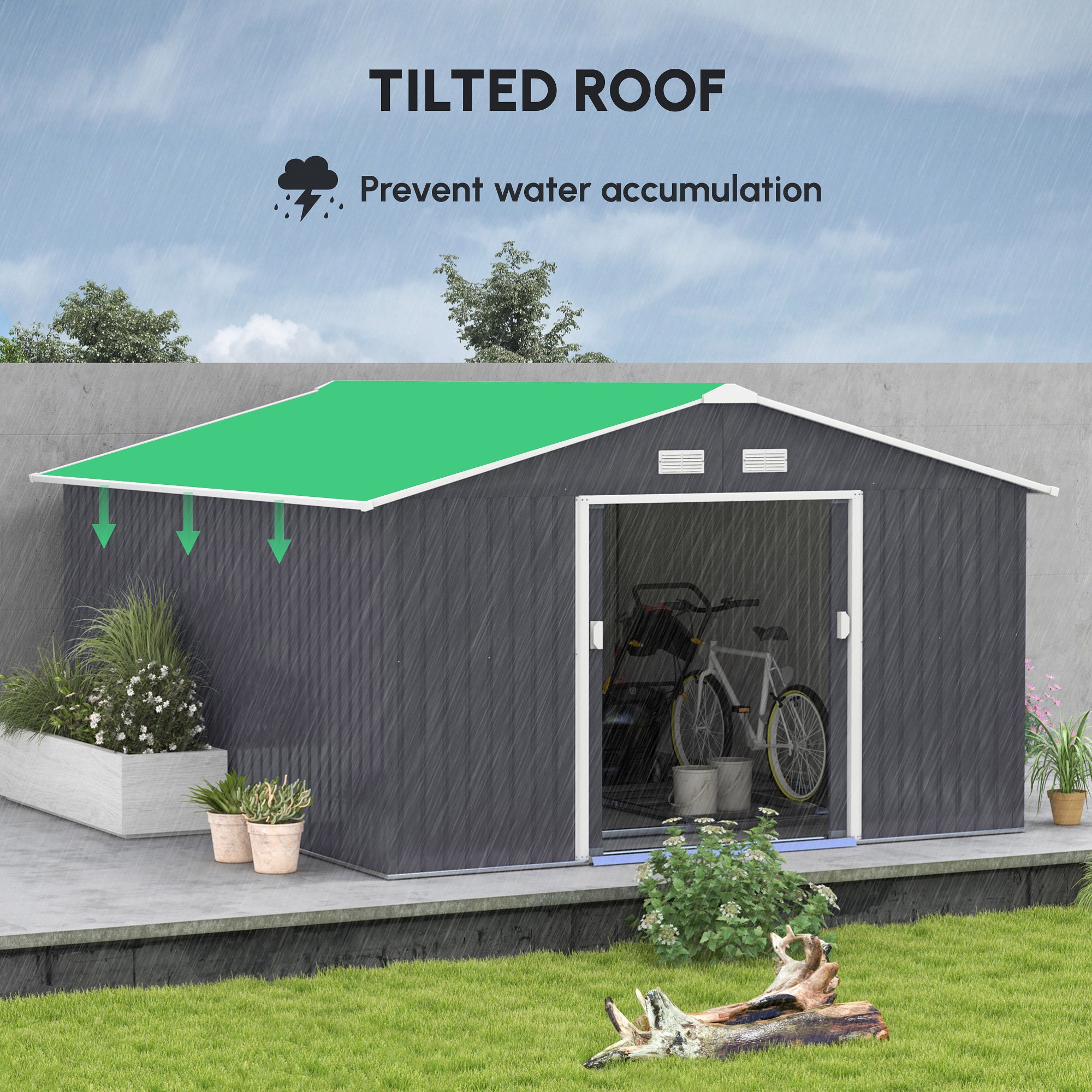 Garden Metal Shed, Storage Shed Utility Storage with Double Locking Doors for Bike, Yard Tools