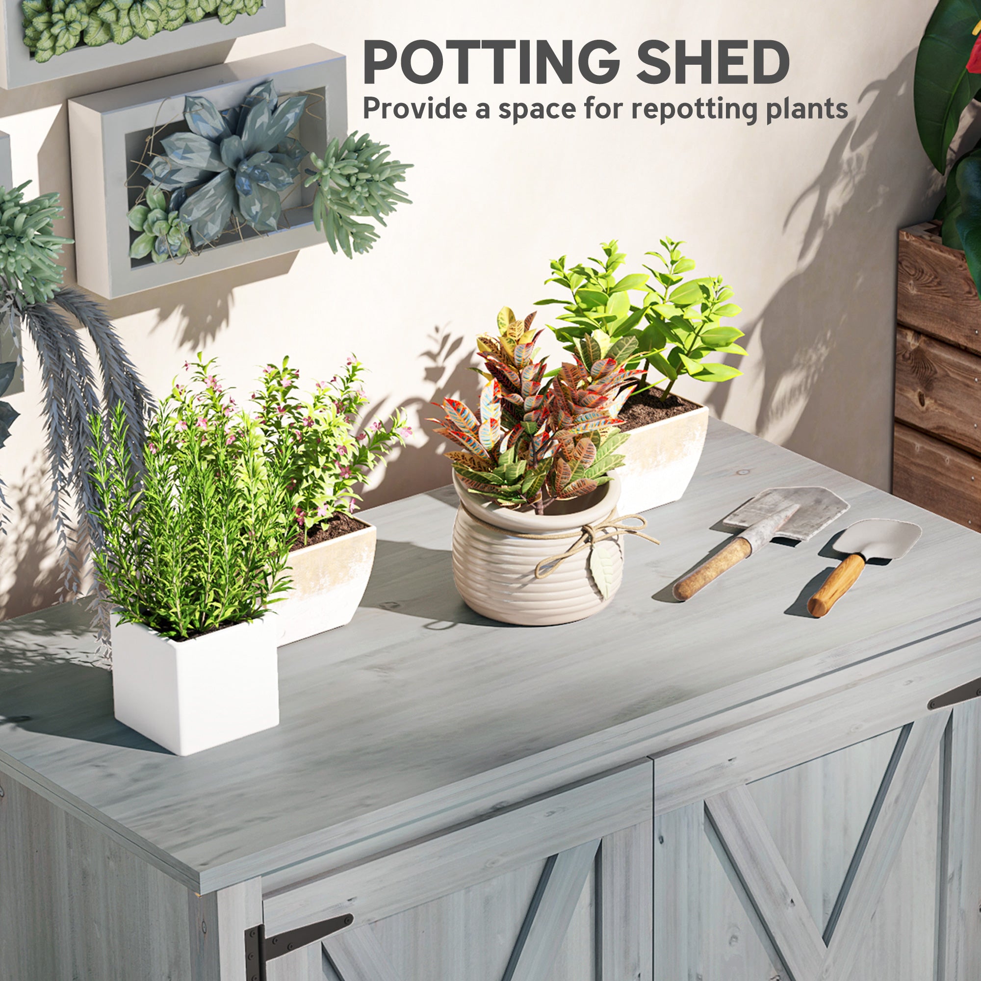 Wooden Outdoor Storage Cabinet, Garden Shed Potting Shed with Shelf and Double Doors