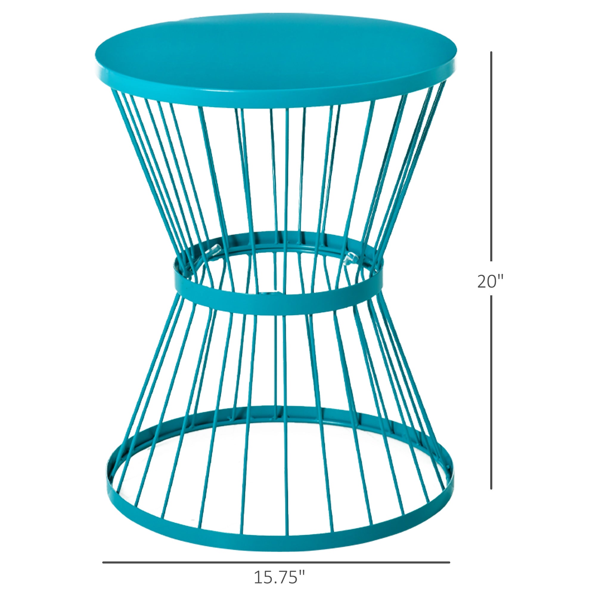 16" Steel Patio Side Table, Garden End Table with Hourglass Design, Accent Table for Outdoor and Indoor Use, Distressed