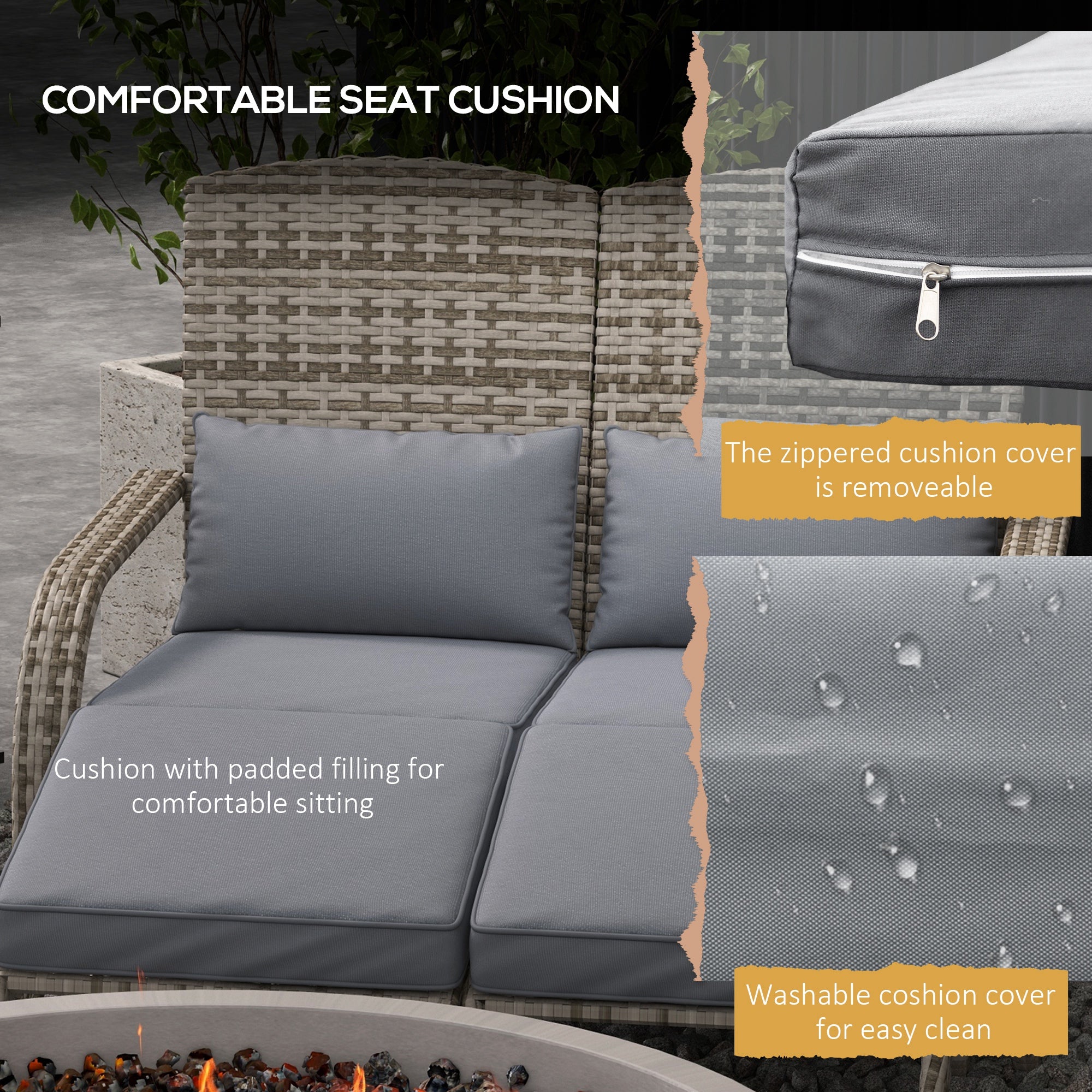 2 Person Patio Wicker Adirondack Chair, High-Back Fire Pit Chair with Cushions
