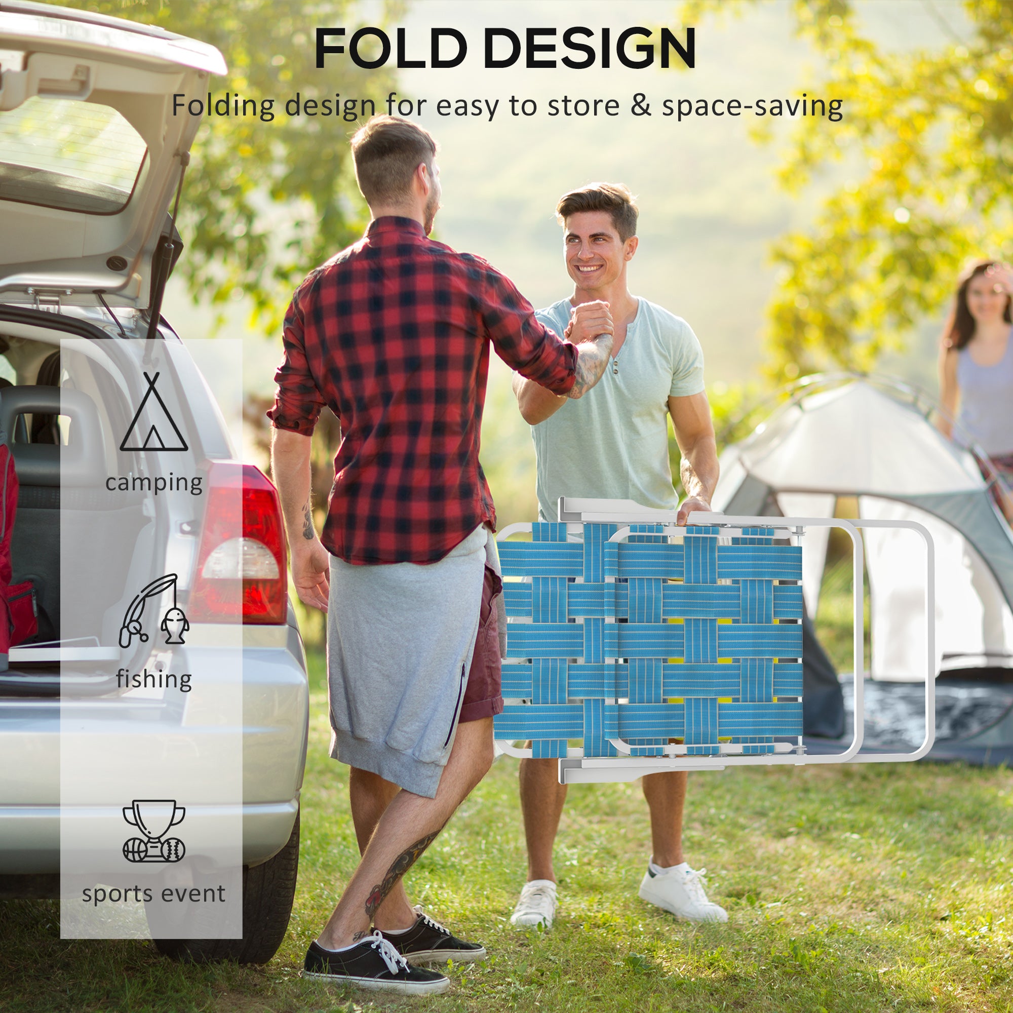 Set of 2 Patio Folding Chairs, Classic Outdoor Camping Chairs, Portable Lawn Chairs w/ Armrests