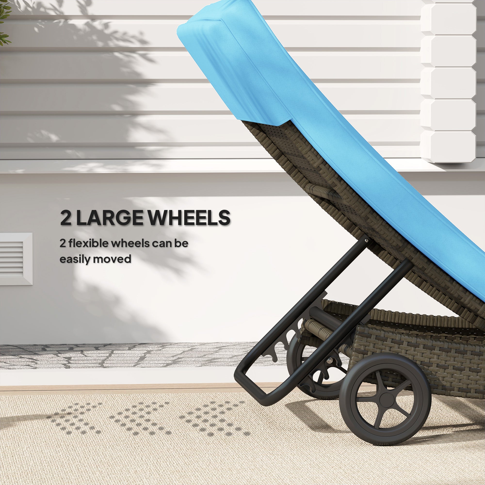 Patio Wicker Chaise Lounge Chair, Outdoor PE Rattan Sun lounger with Adjustable Backrest and 2 Wheels