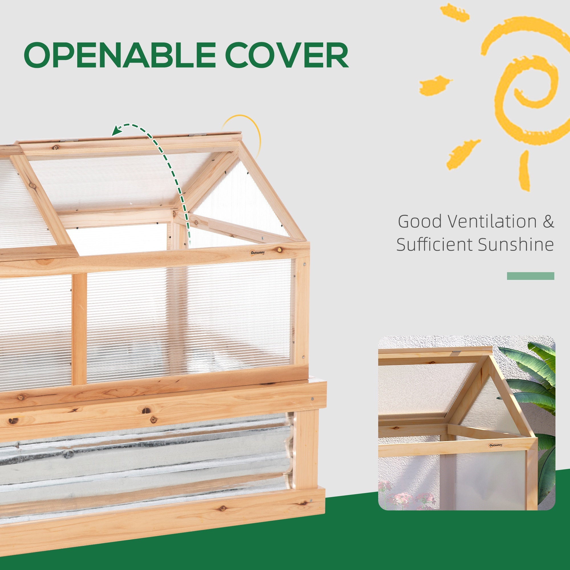 48" x 24" x 32.25" Elevated Planting Beds Garden Wooden Cold Frame Greenhouse Flower Planter Protection Wood